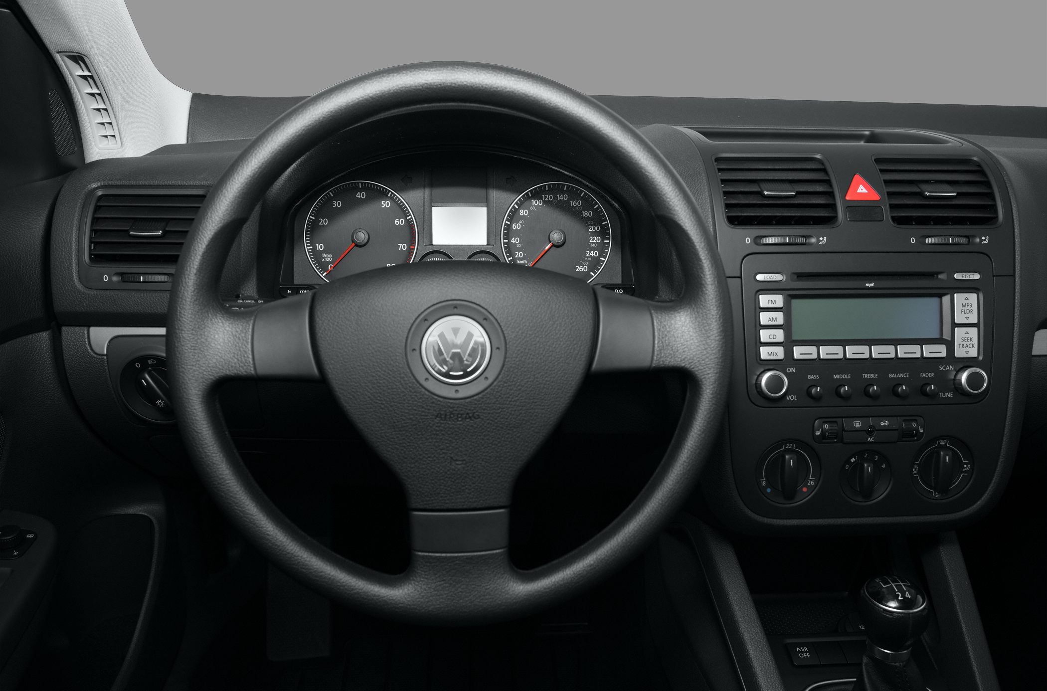 Dashboard and steering wheel with manual gearshift and center console