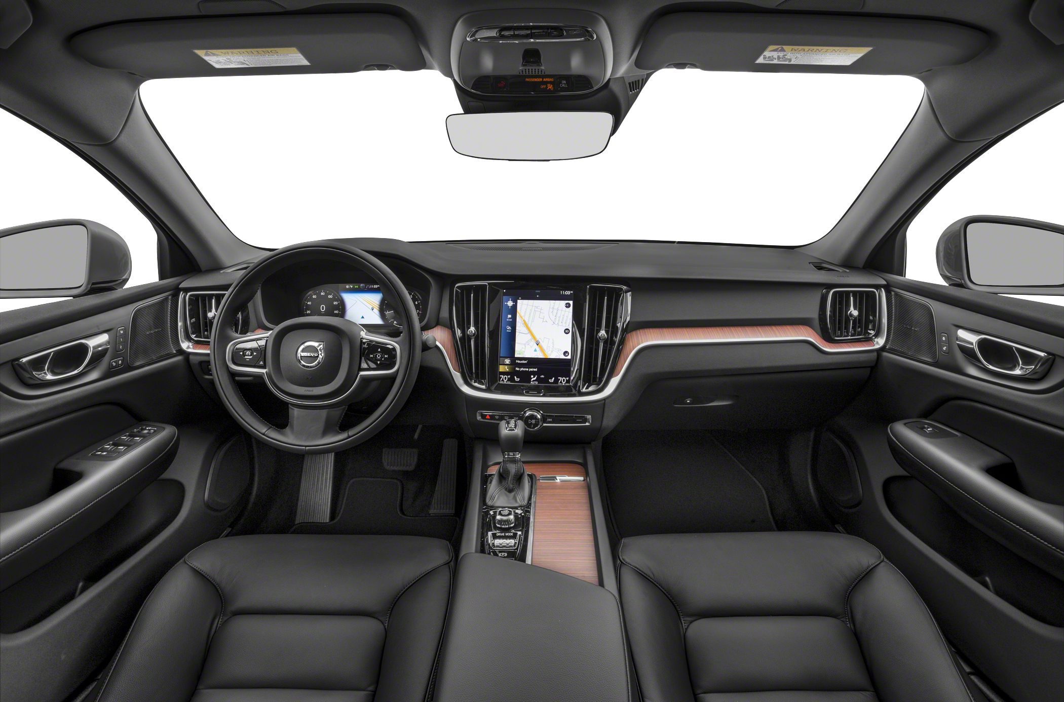 Digital dashboard and center touchscreen infotainment with wood trim