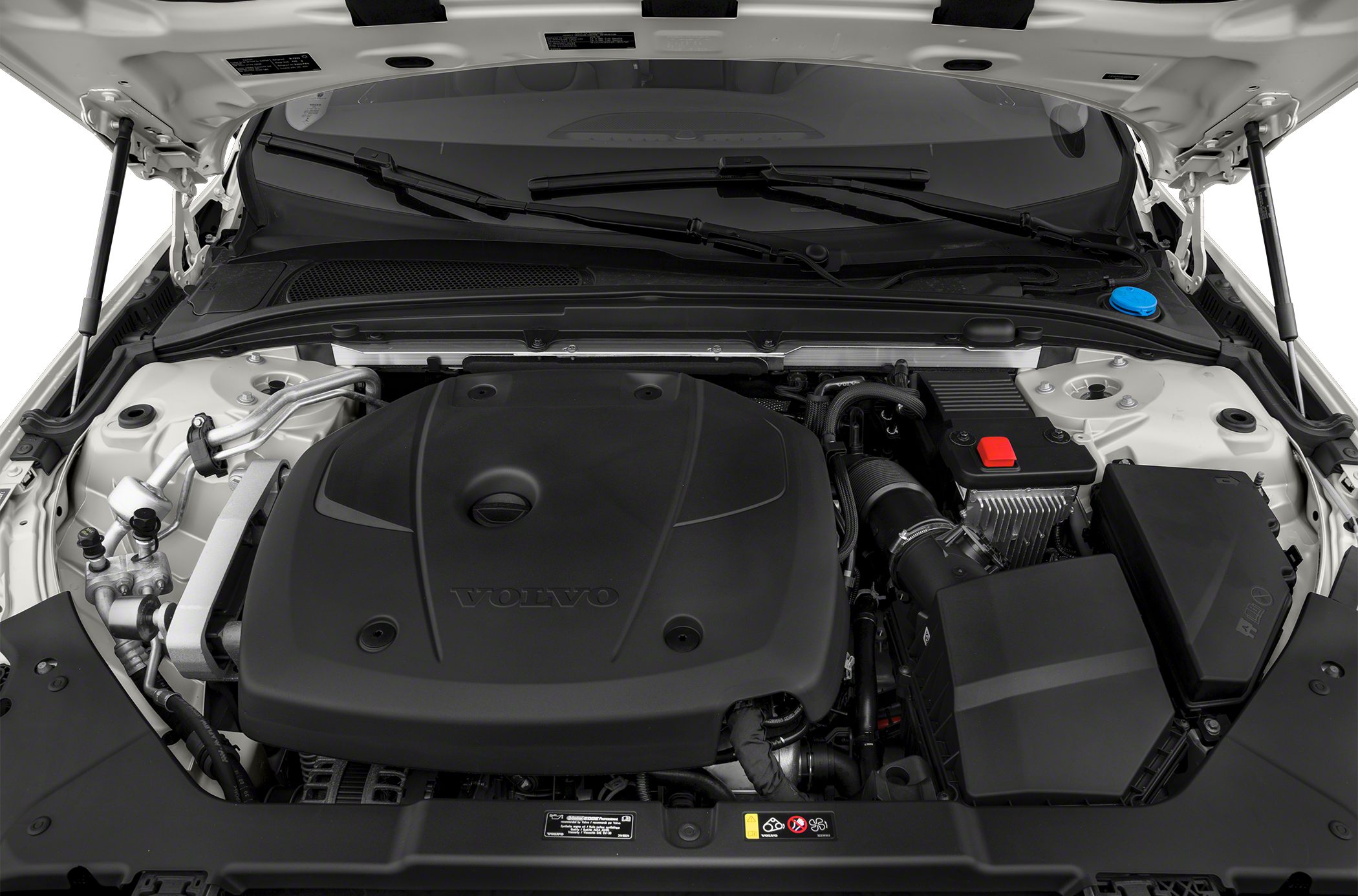 Engine bay with covered engine and organized components