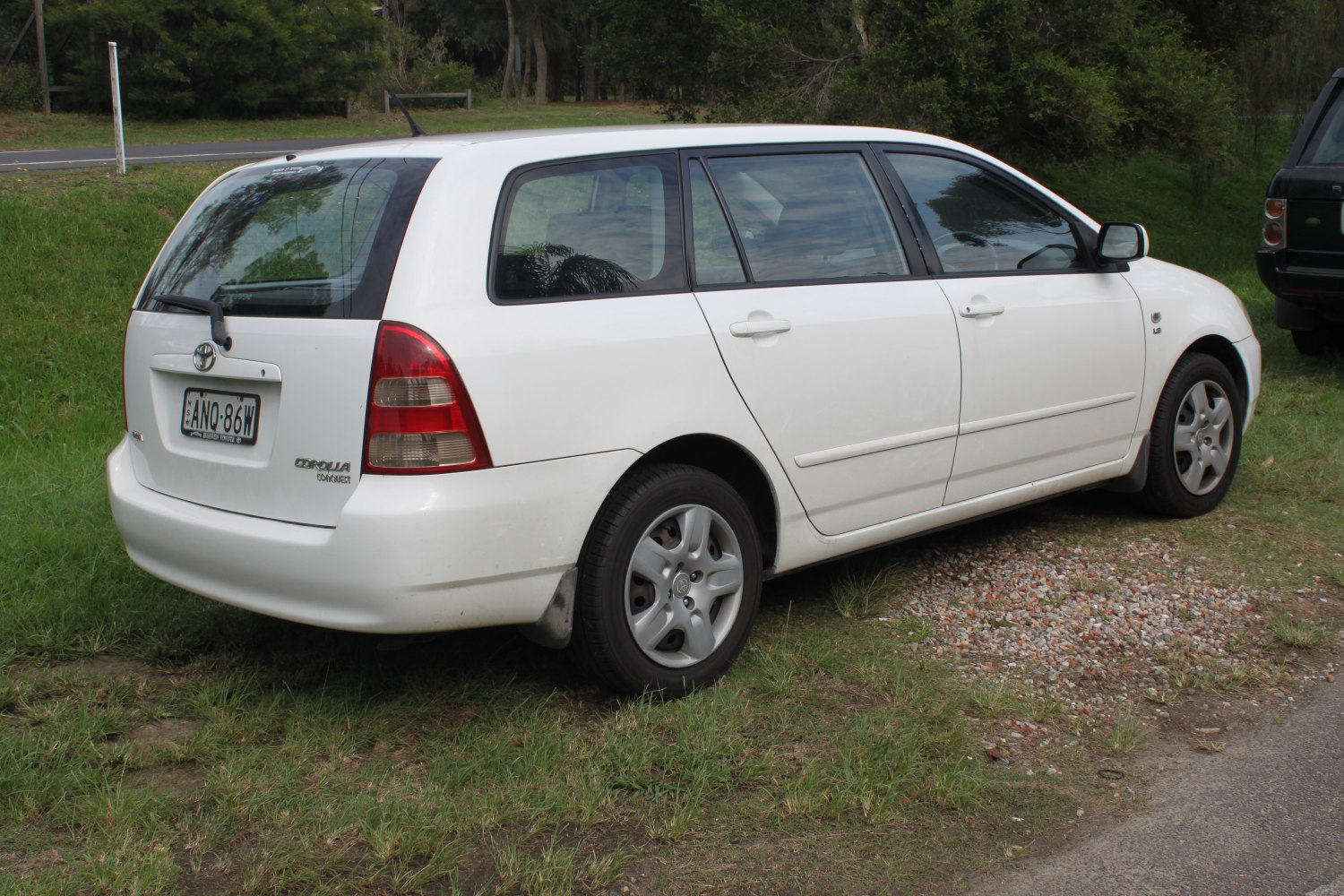 Rear side profile of a classic wagon with distinctive tail lights
