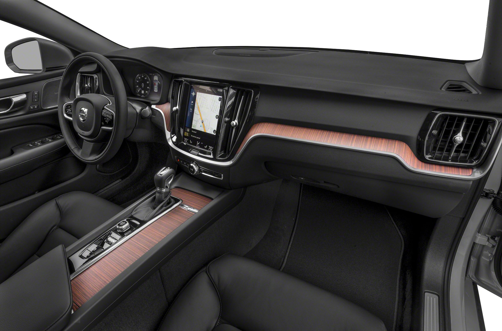 Wood trim dashboard, digital touchscreen navigation display