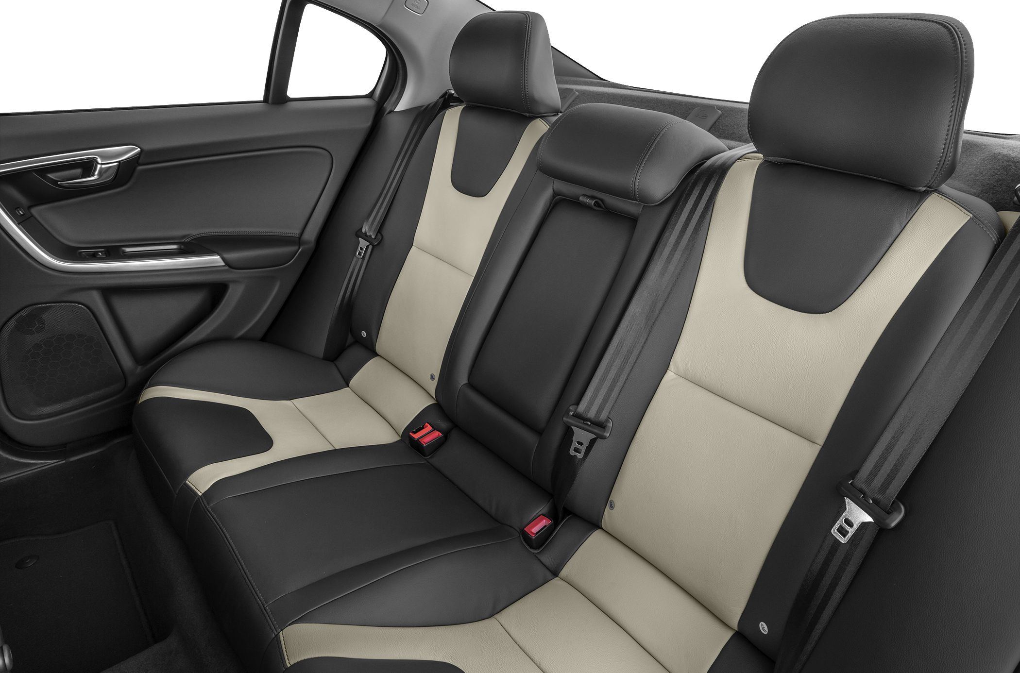 Two-tone leather rear seats with integrated headrests and seat belts