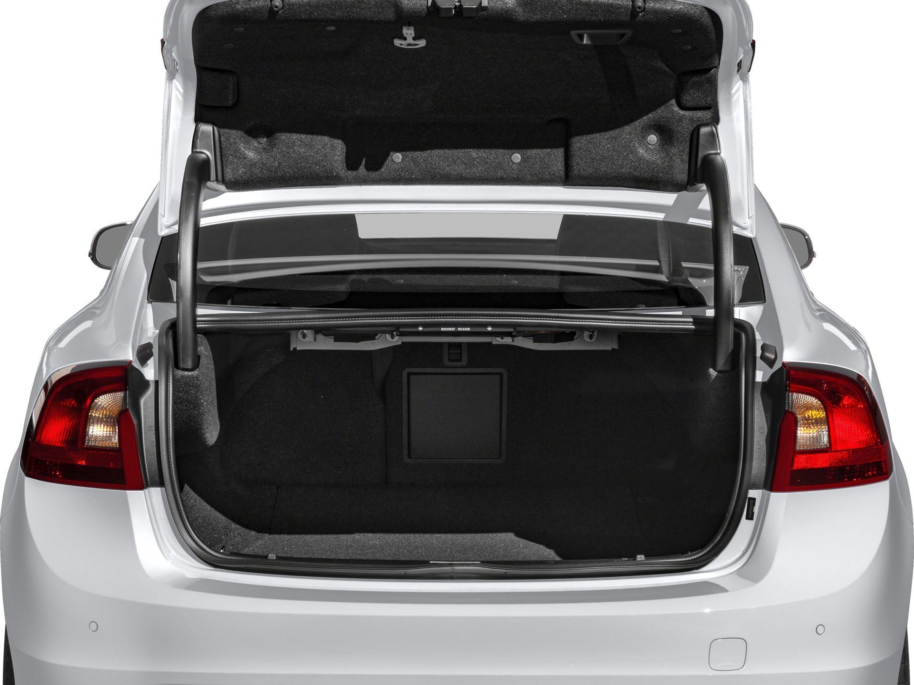 Rear trunk interior space with open lid and visible taillights