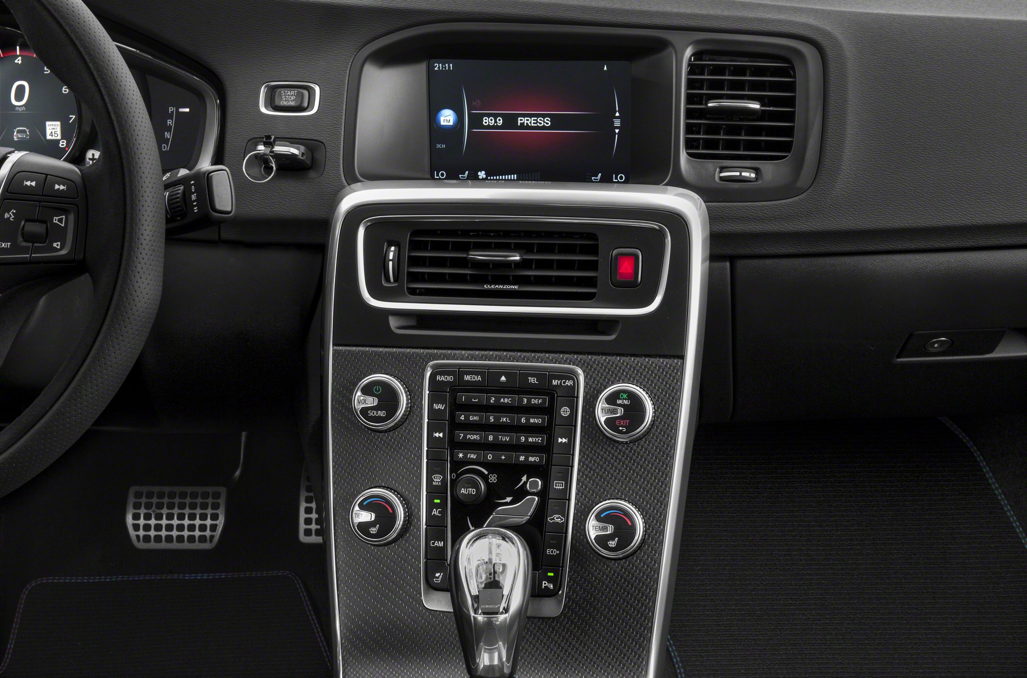 Dashboard, center console, and infotainment display of a car interior
