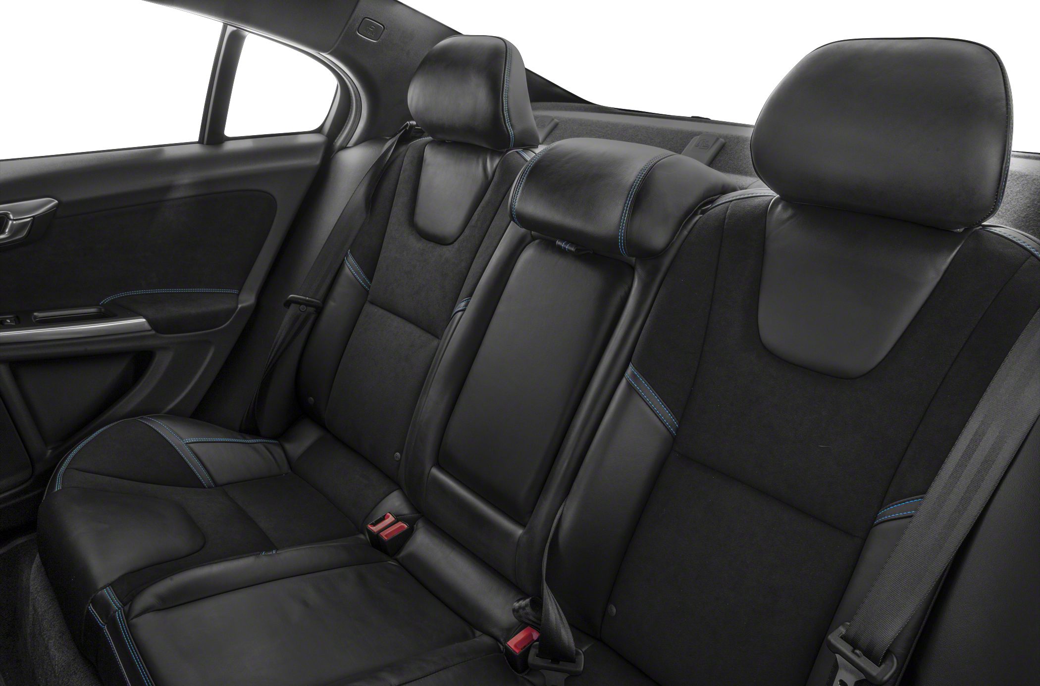 Rear leather and fabric seats with headrests in a sedan