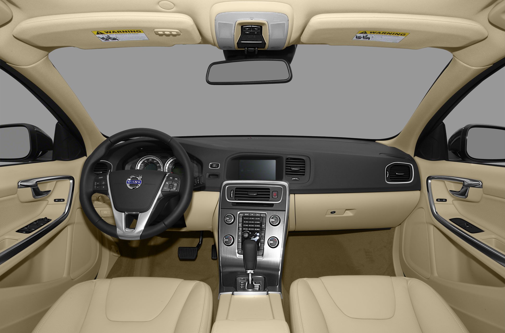 Dashboard, steering wheel, and beige leather seats interior