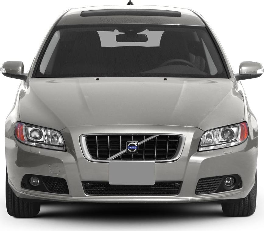 Close-up of front grille and headlights of a modern sedan.