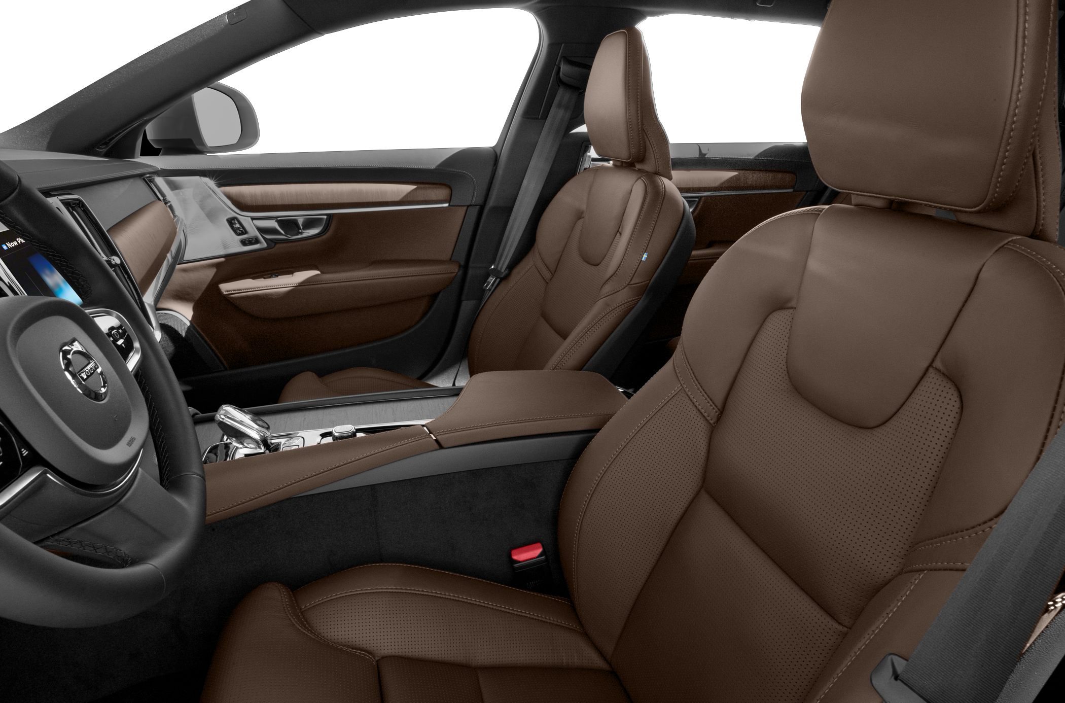 Brown leather seats with wood trim and advanced console controls