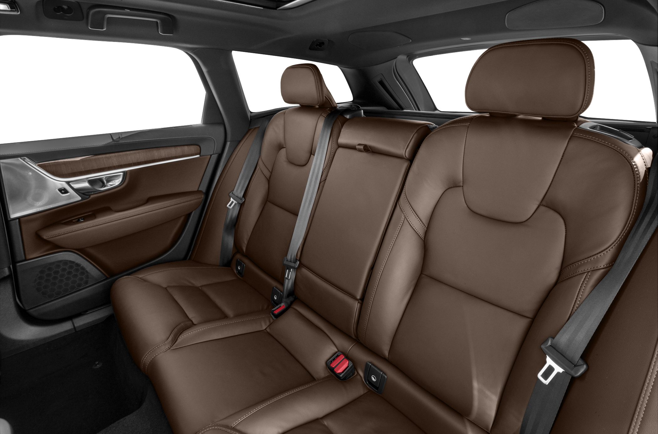 Brown leather rear seats with seatbelts and premium door panel
