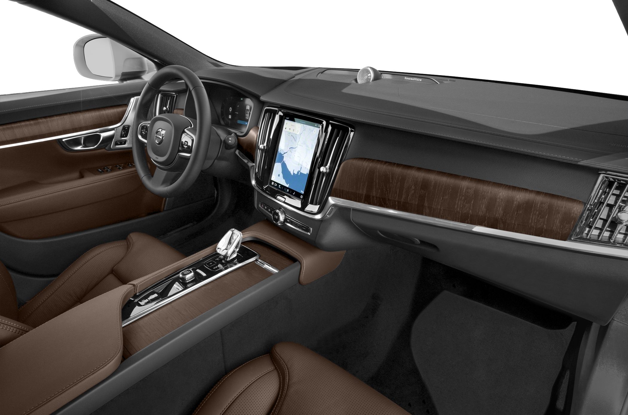 Luxury interior with wood trim and crystal gear knob.