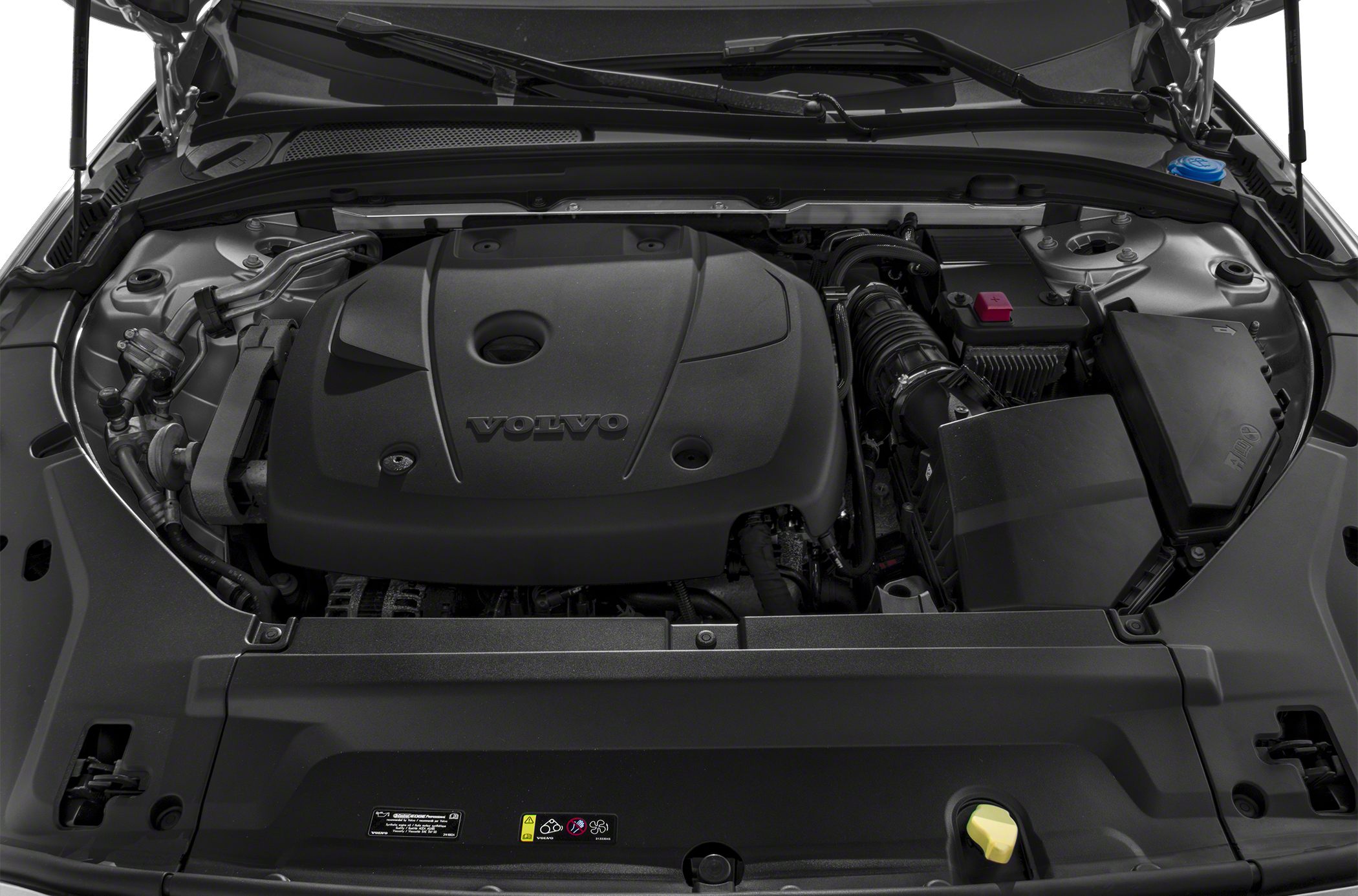 Engine compartment with modern engine layout and Volvo branding