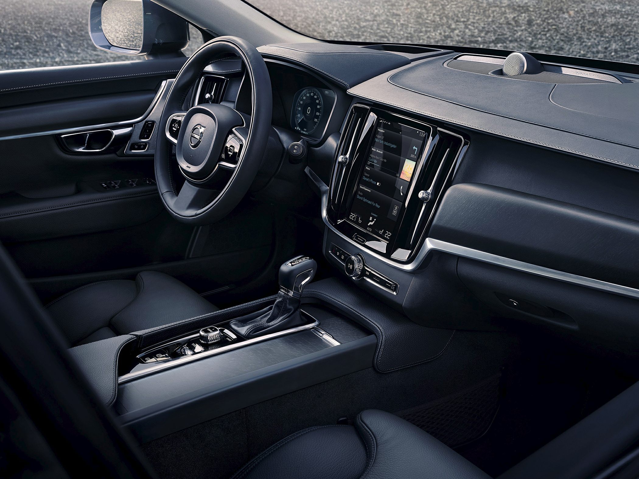 Modern dashboard with touchscreen and multifunction steering wheel