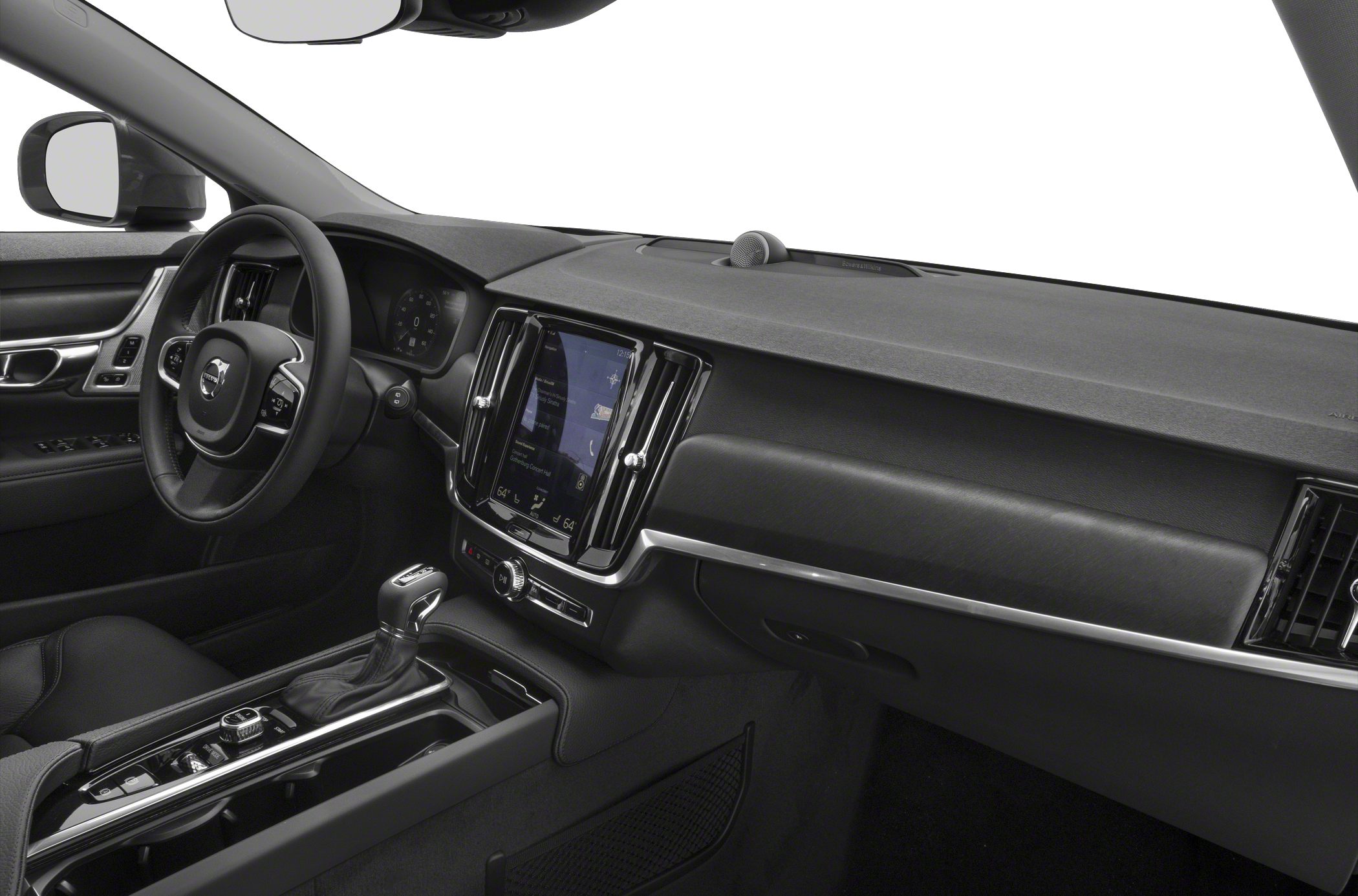 Modern dashboard with touchscreen infotainment and gear shift