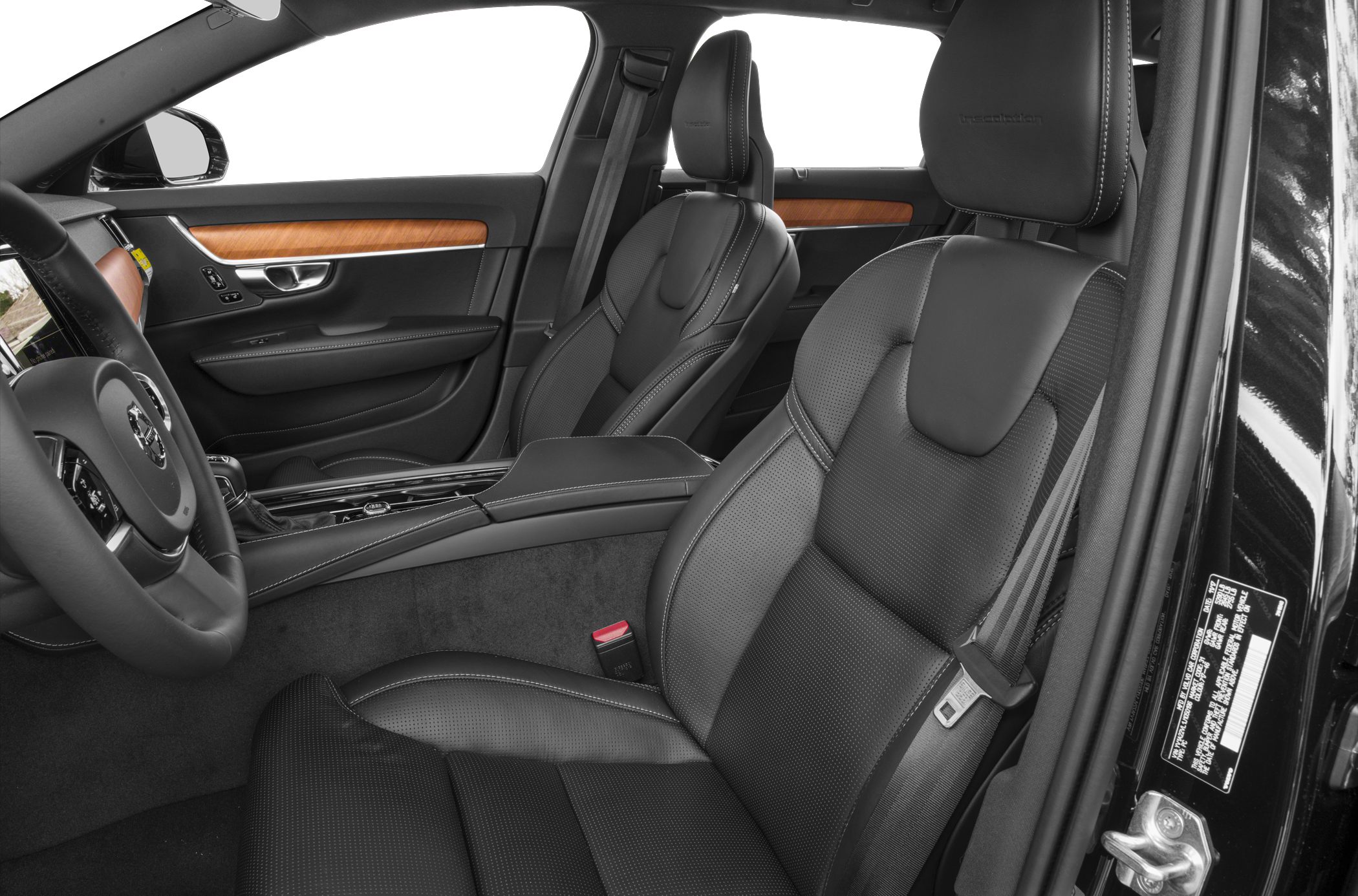 Premium leather seats with wood trim in car interior