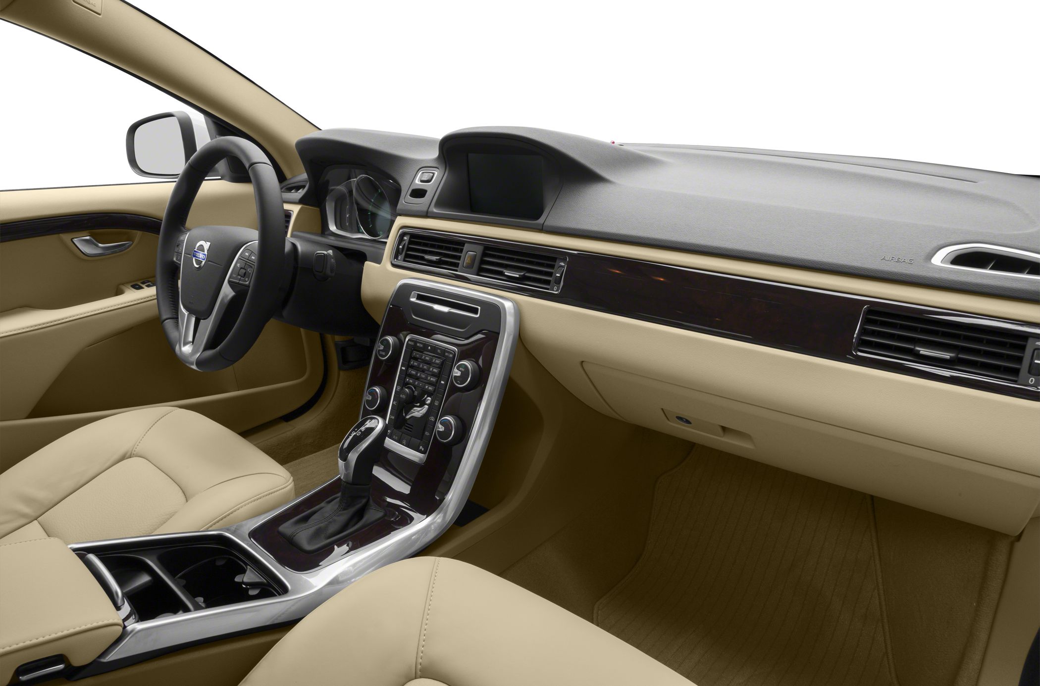 Beige leather interior with modern dashboard and gear shift console