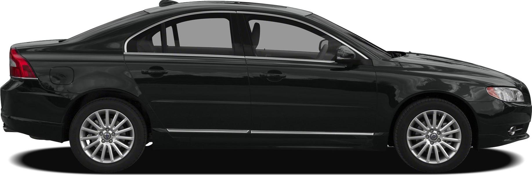 Black sedan side profile with alloy wheels and chrome trim