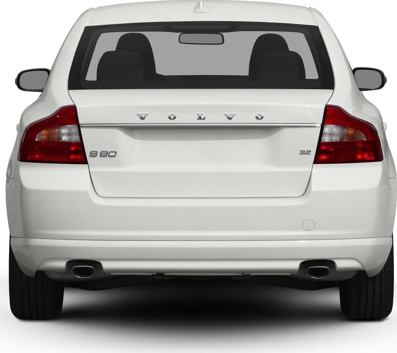 White sedan rear with dual exhausts and distinctive tail lights