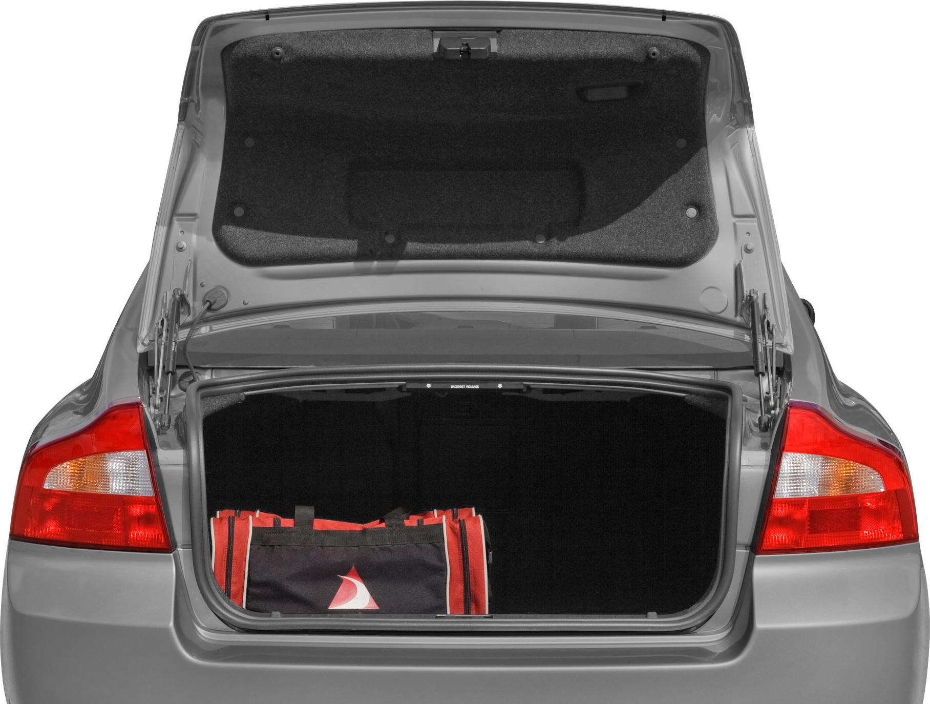 Open trunk showing cargo space and emergency kit bag