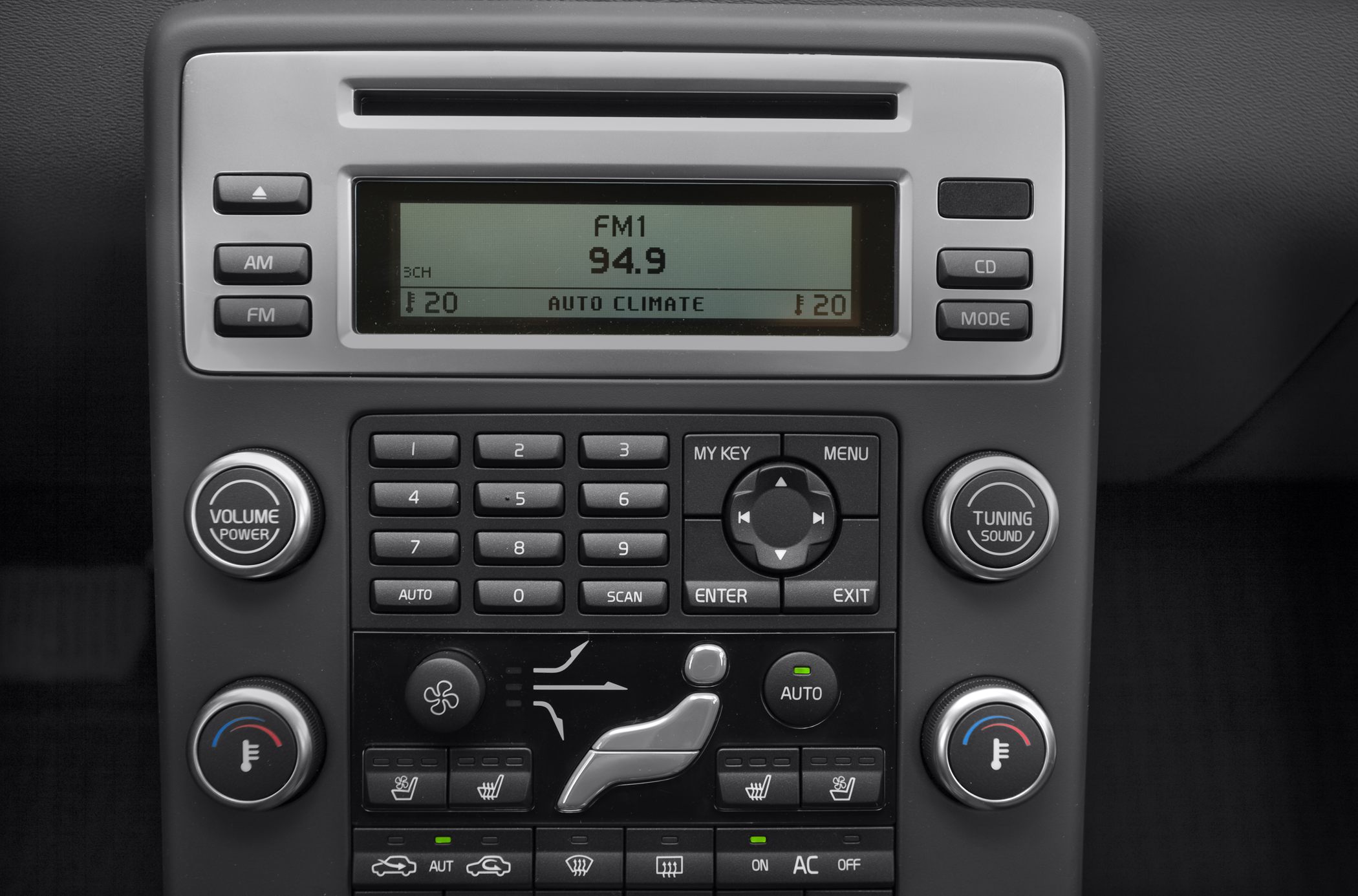 Radio and automatic climate control panel with numerical keypad and knobs