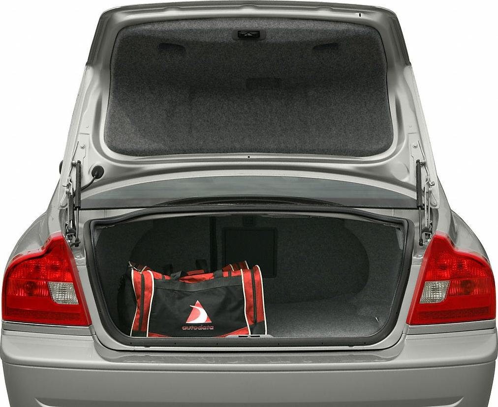 Open trunk with spacious luggage compartment and bag inside
