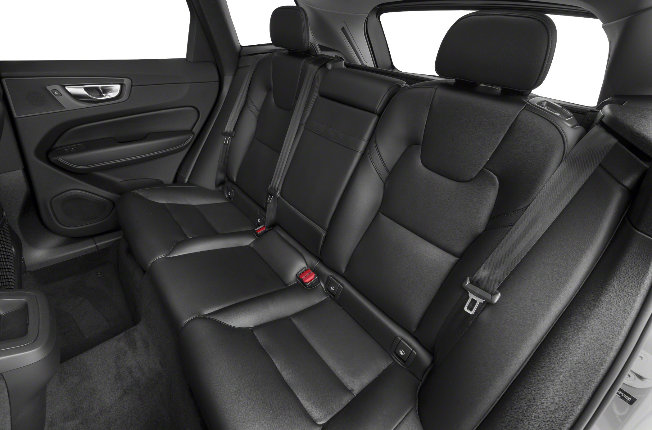 Black leather rear seats with seatbelts and door interior panel