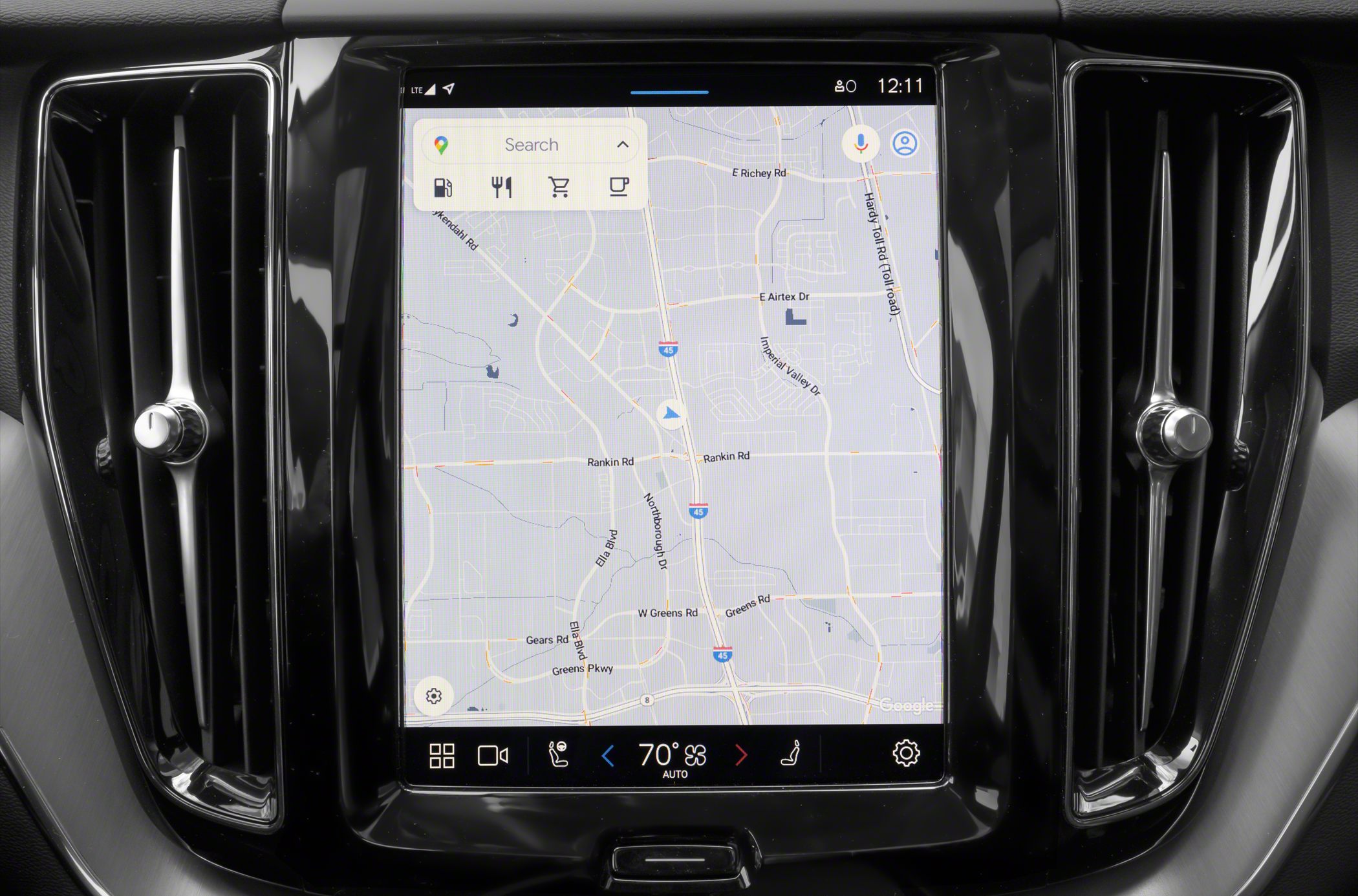 Touchscreen navigation display with climate control and air vents