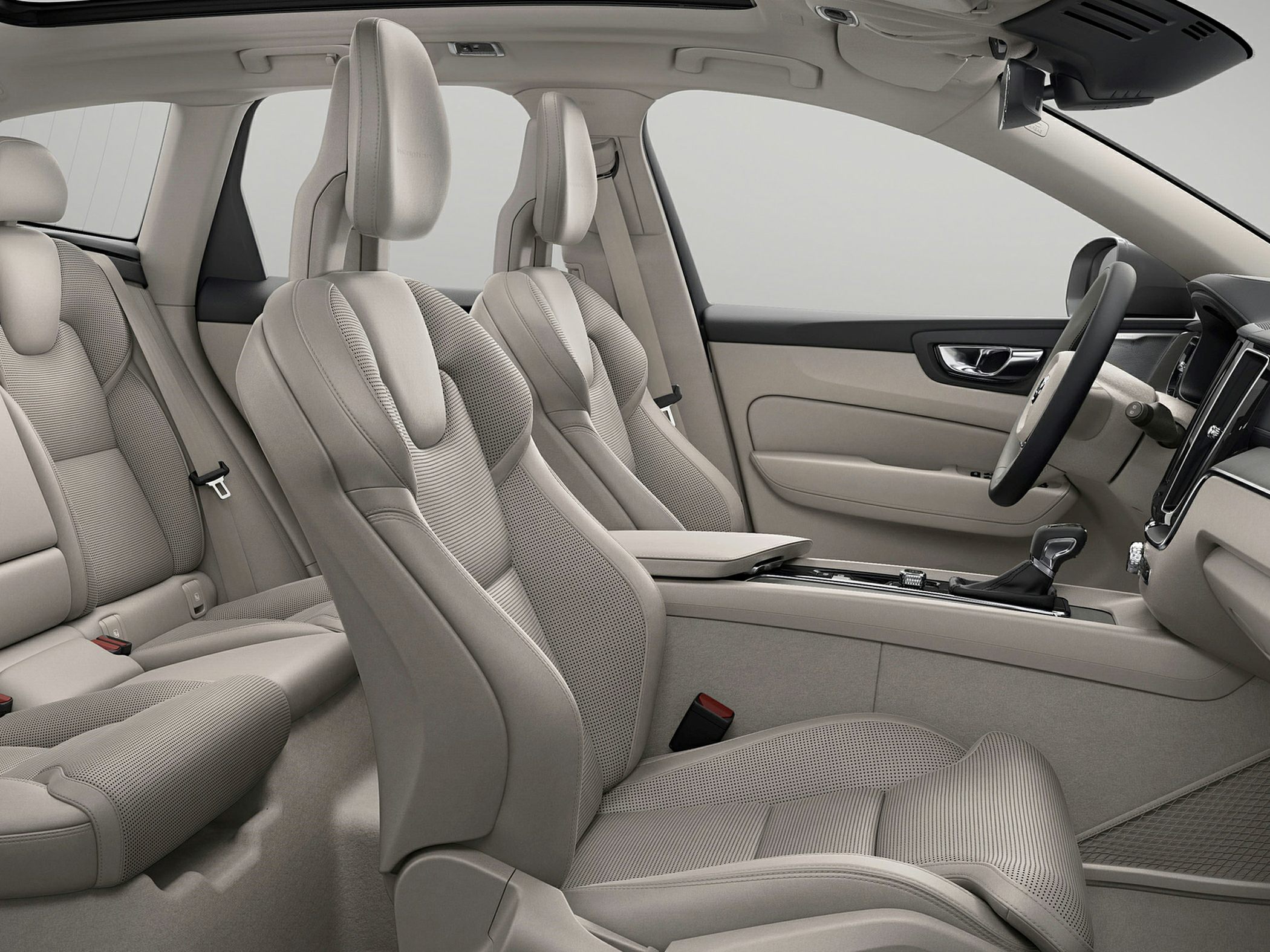 Beige leather seats and modern dashboard with automatic gear lever
