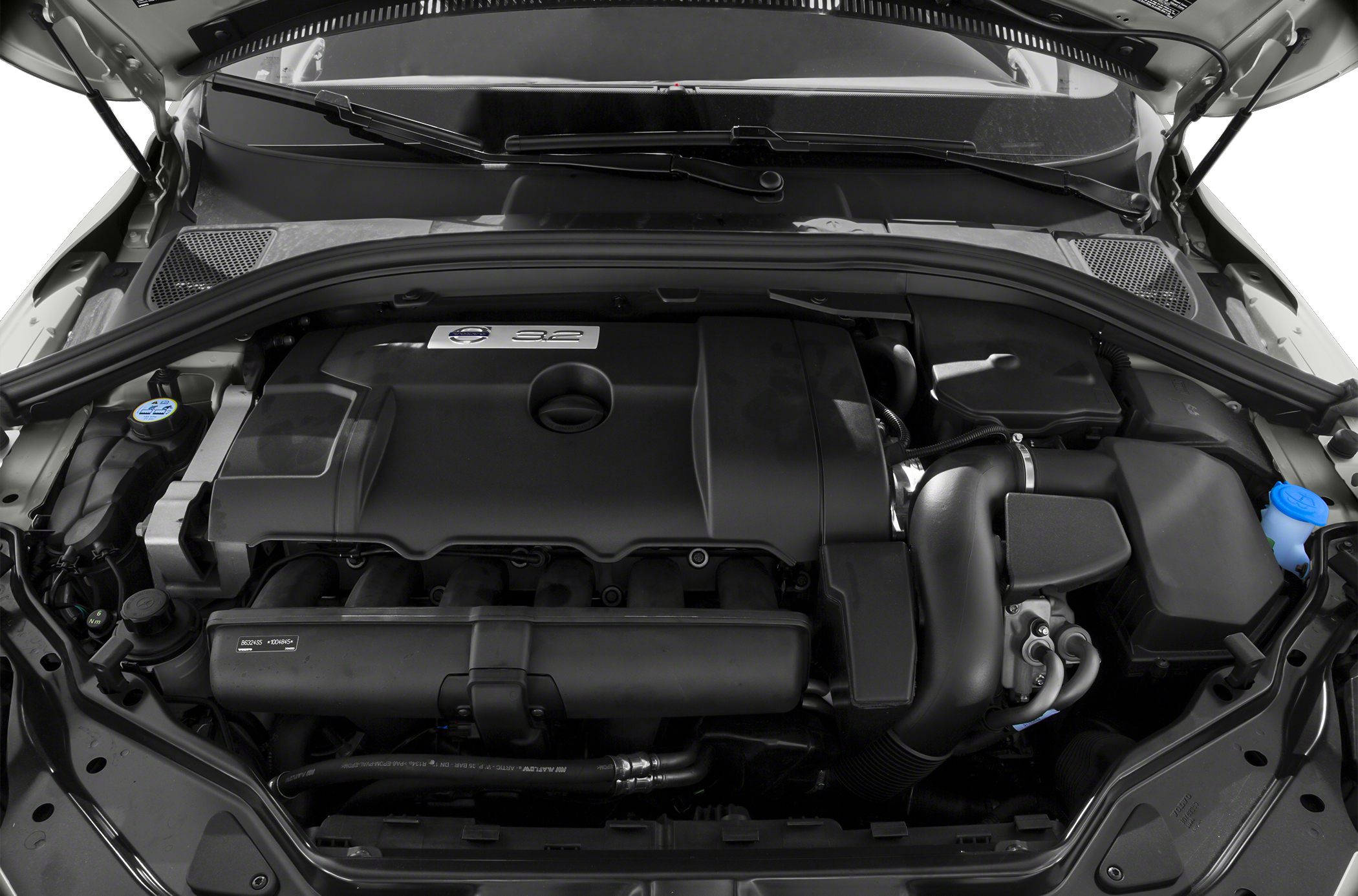 3.2L engine bay with cover and components under open hood