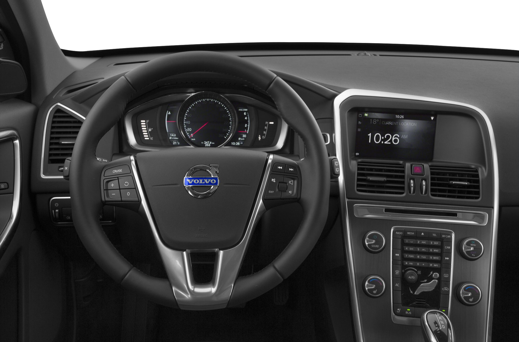 Interior view with steering wheel and digital instrument cluster
