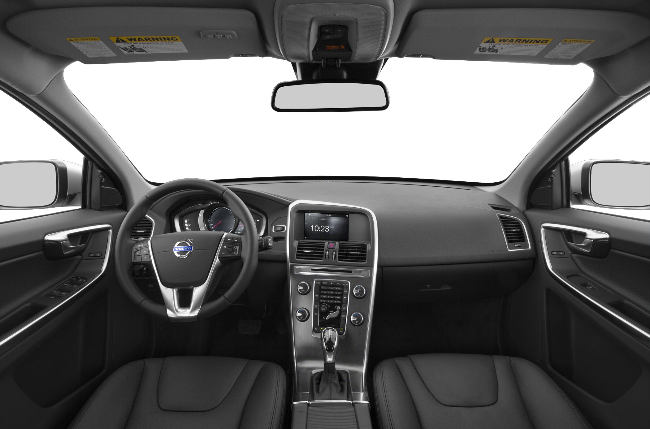Interior dashboard and steering wheel with digital display and central console