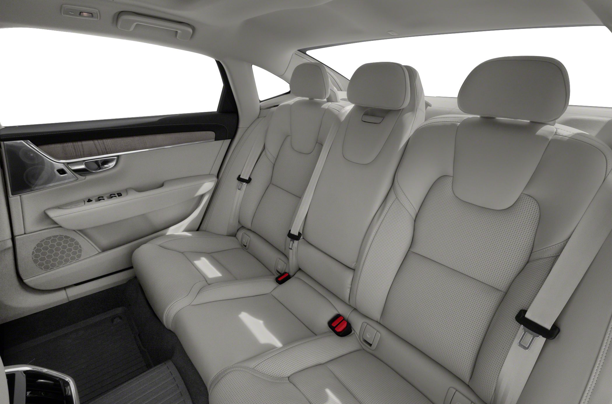 Luxury rear seating with perforated leather upholstery and integrated seat belts