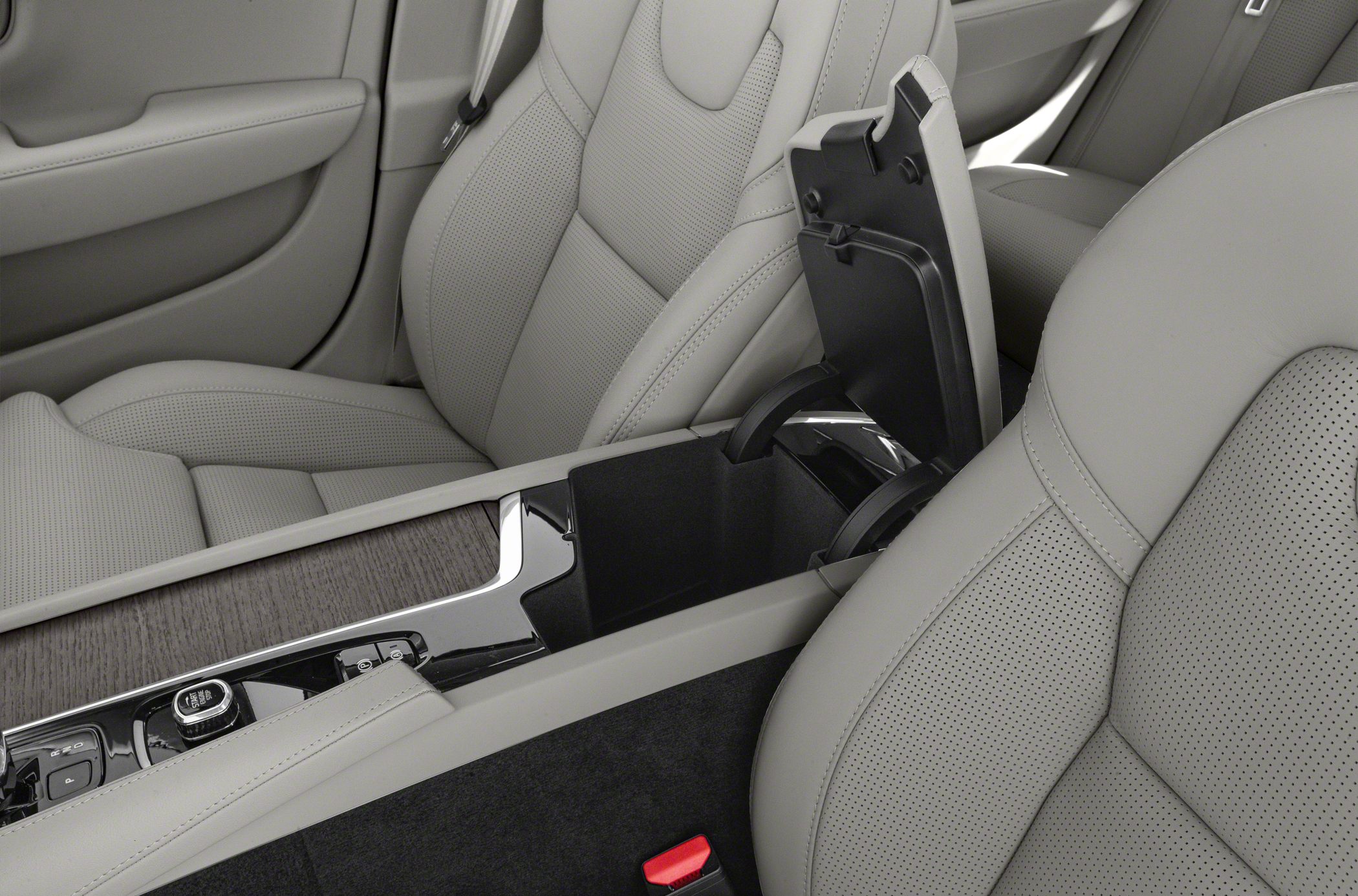 Perforated leather seats and open center console storage compartment