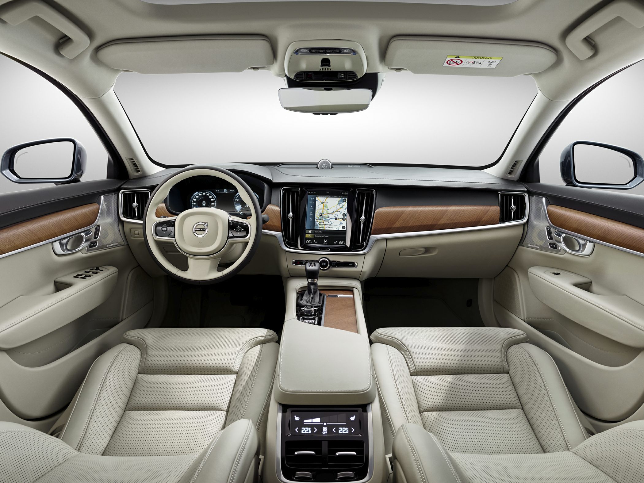 Digital dashboard and touchscreen navigation system with wood trim interior.