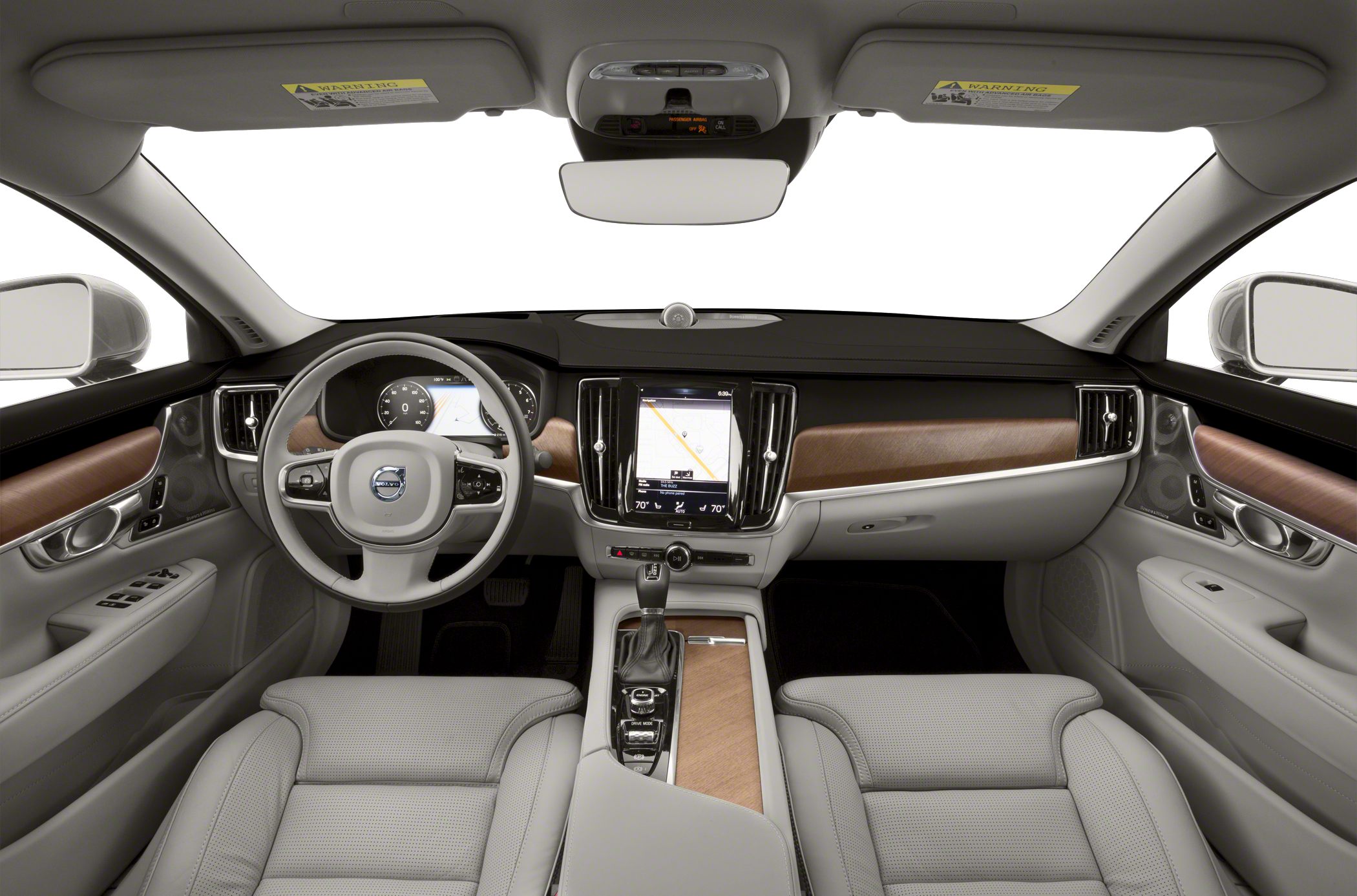 Modern digital dashboard and wood-trimmed center console