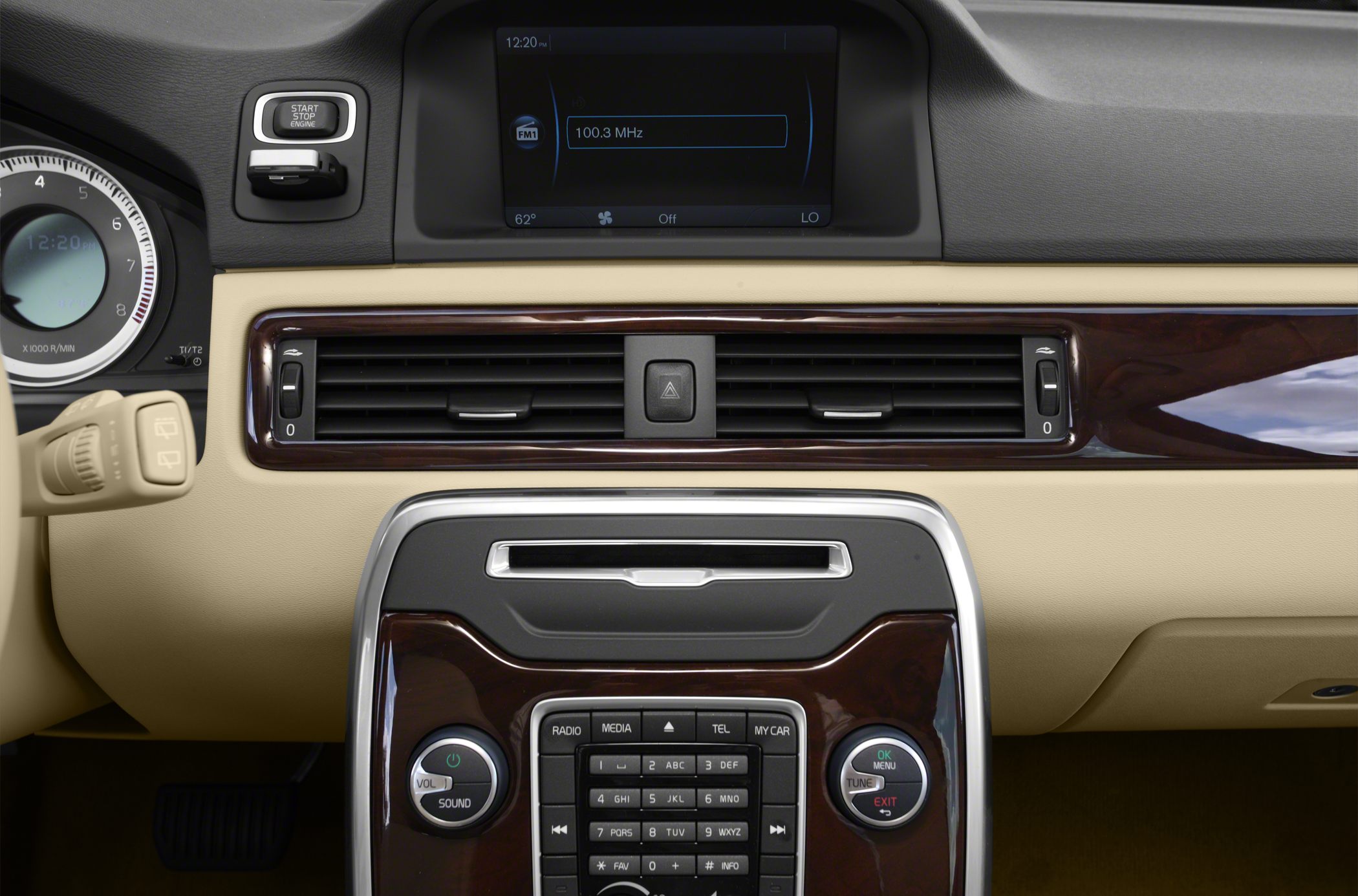 Dashboard and infotainment system with air vents and control knobs