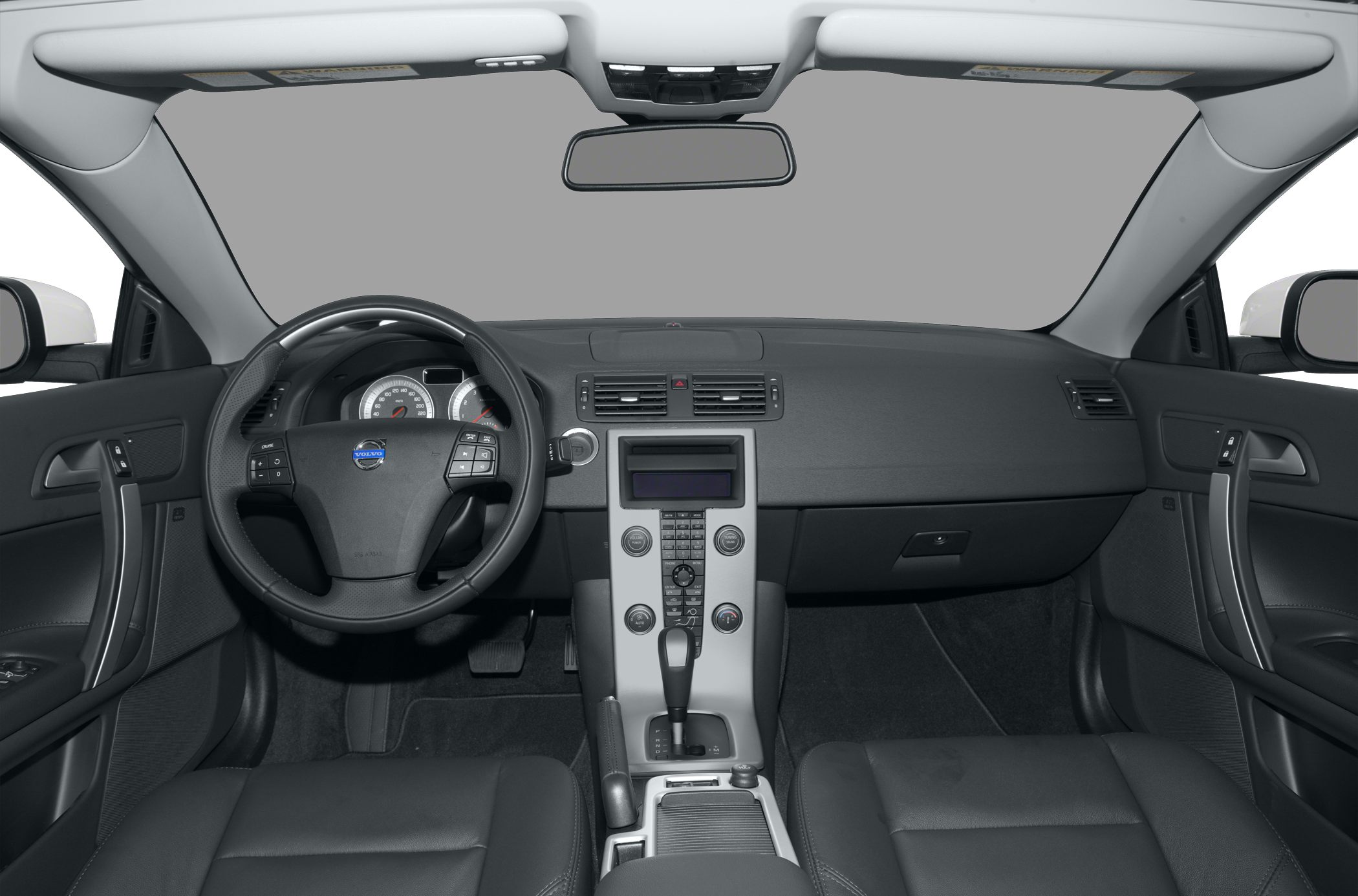 Steering wheel and dashboard with center console controls