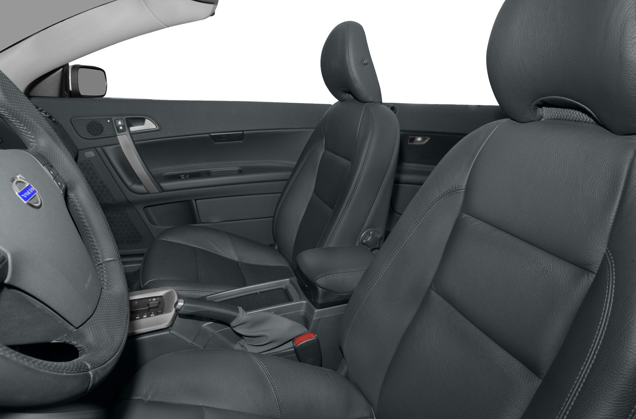 Black leather seats and car interior details with armrest and door panel