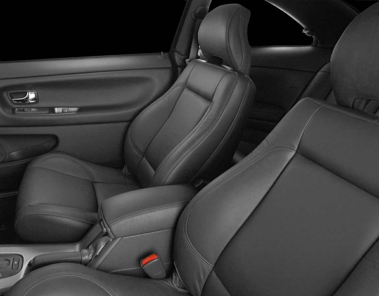 Black leather front seats and door panel with armrest