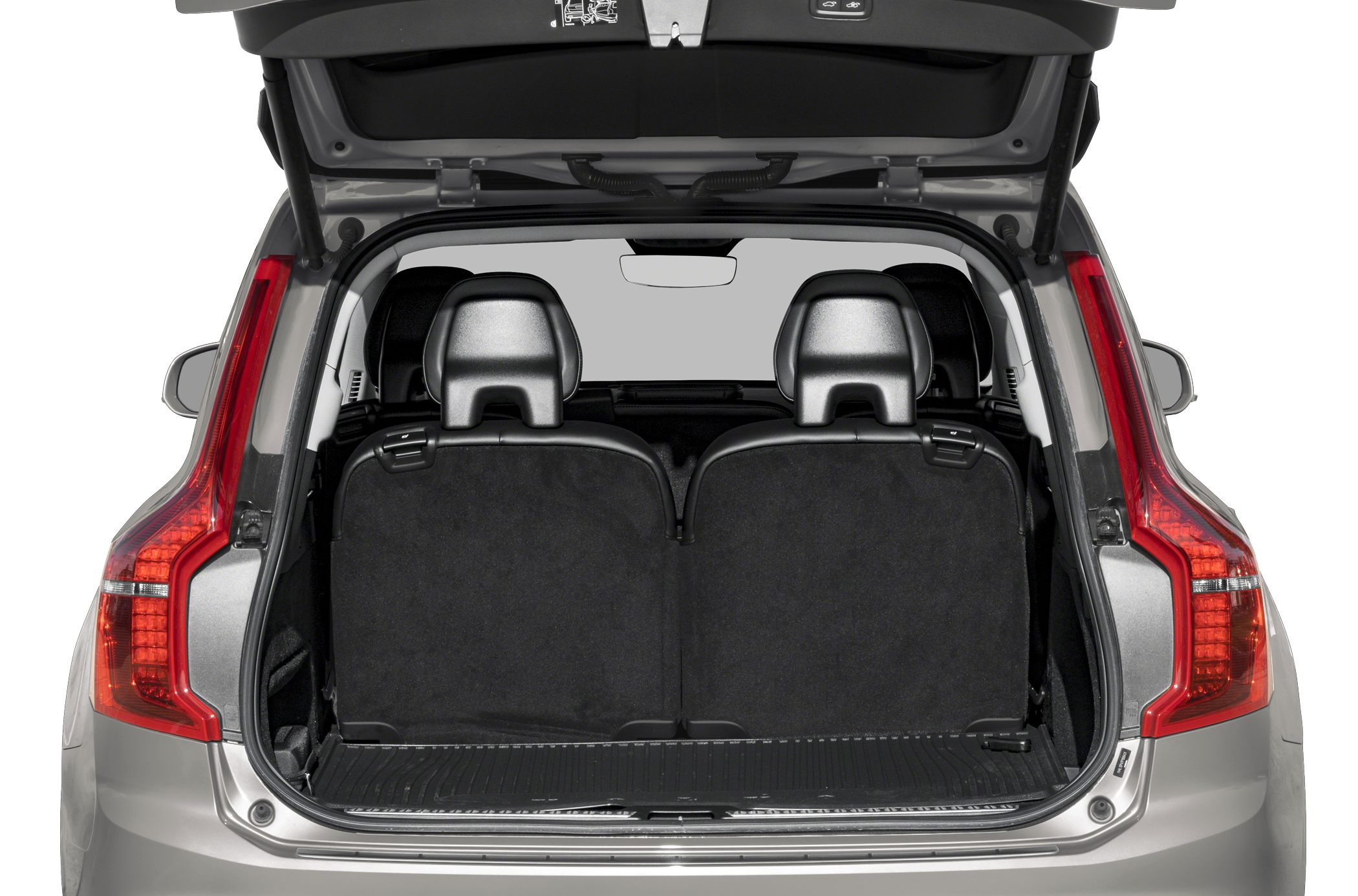 Open rear cargo space and tailgate with folded third-row seats
