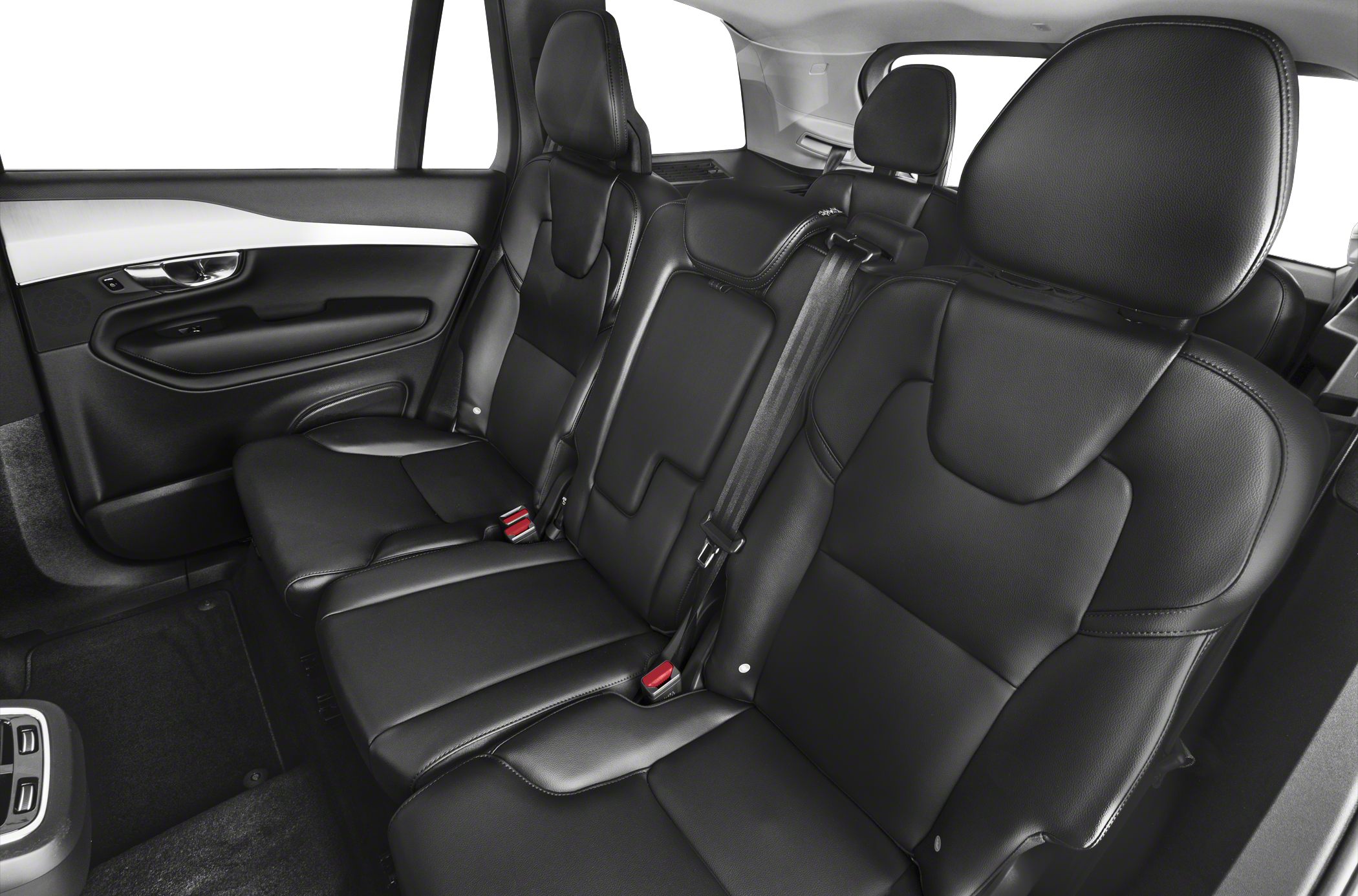 Premium black leather rear seats with armrest in luxury SUV interior