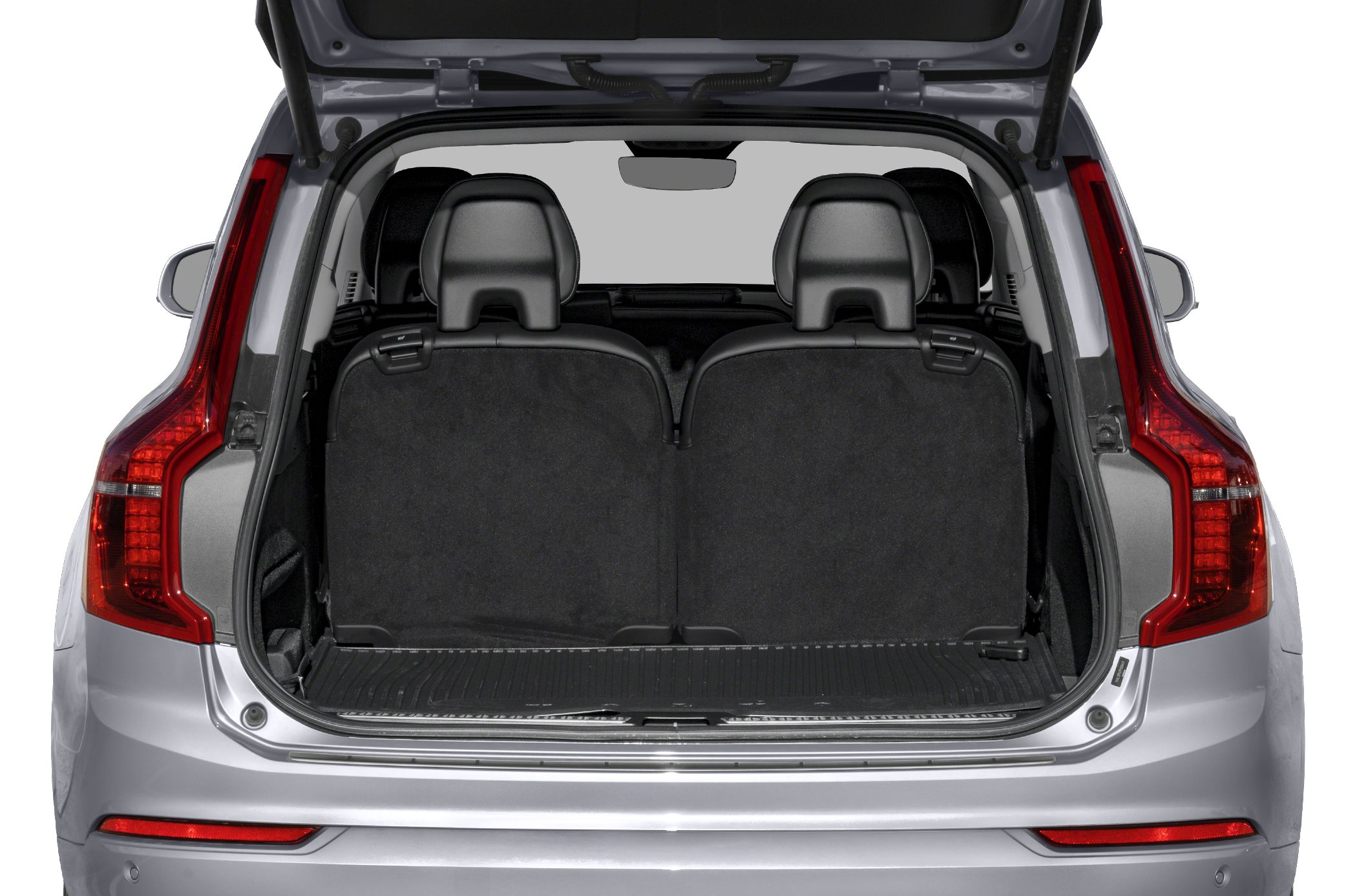 Open rear cargo area with back seats and interior detailing