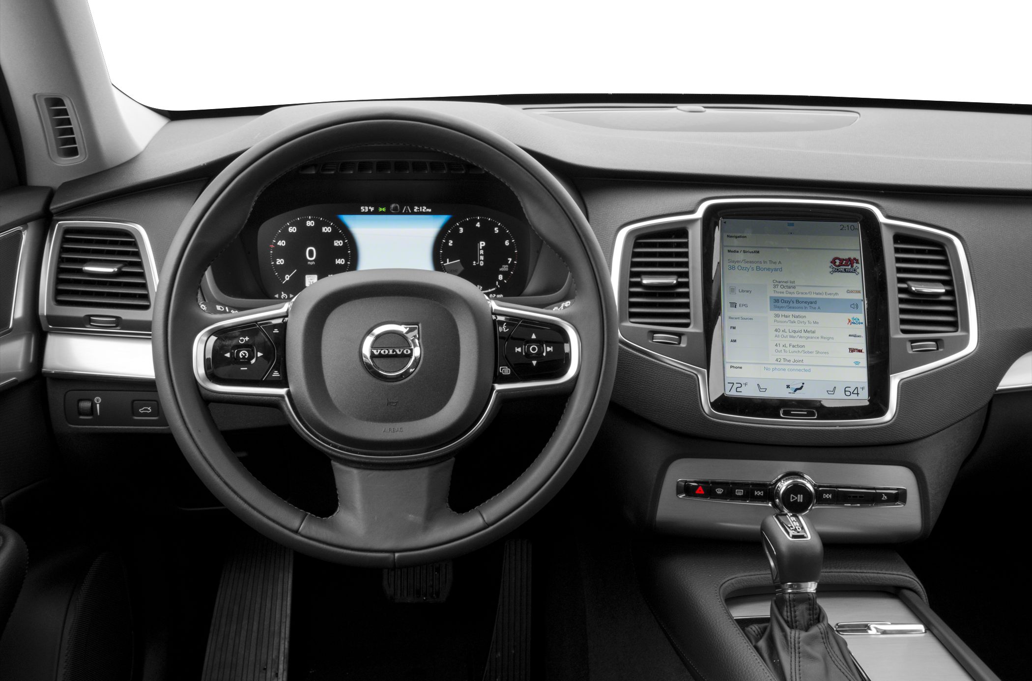 Digital instrument cluster and central touchscreen infotainment with steering wheel controls