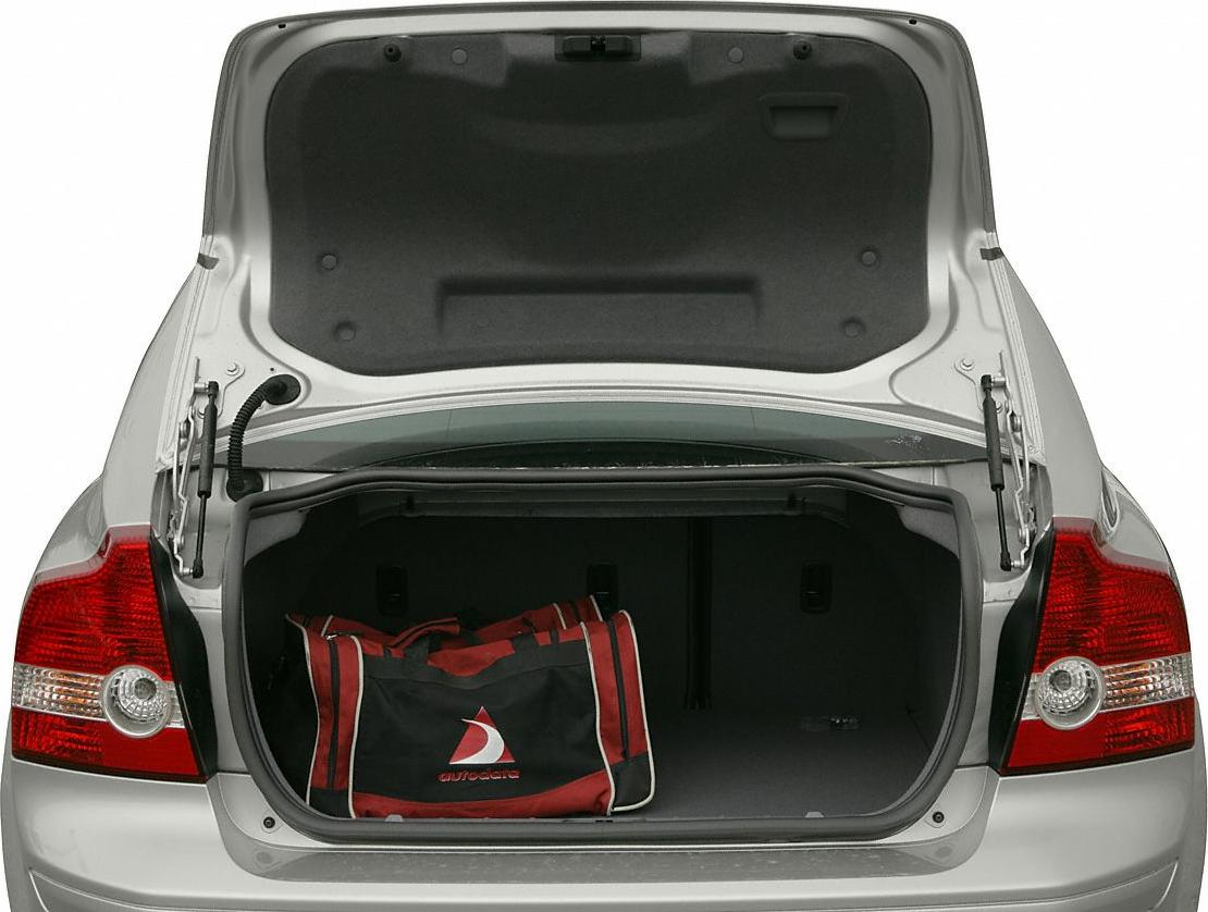 Open rear trunk with visible taillights and sports bag inside