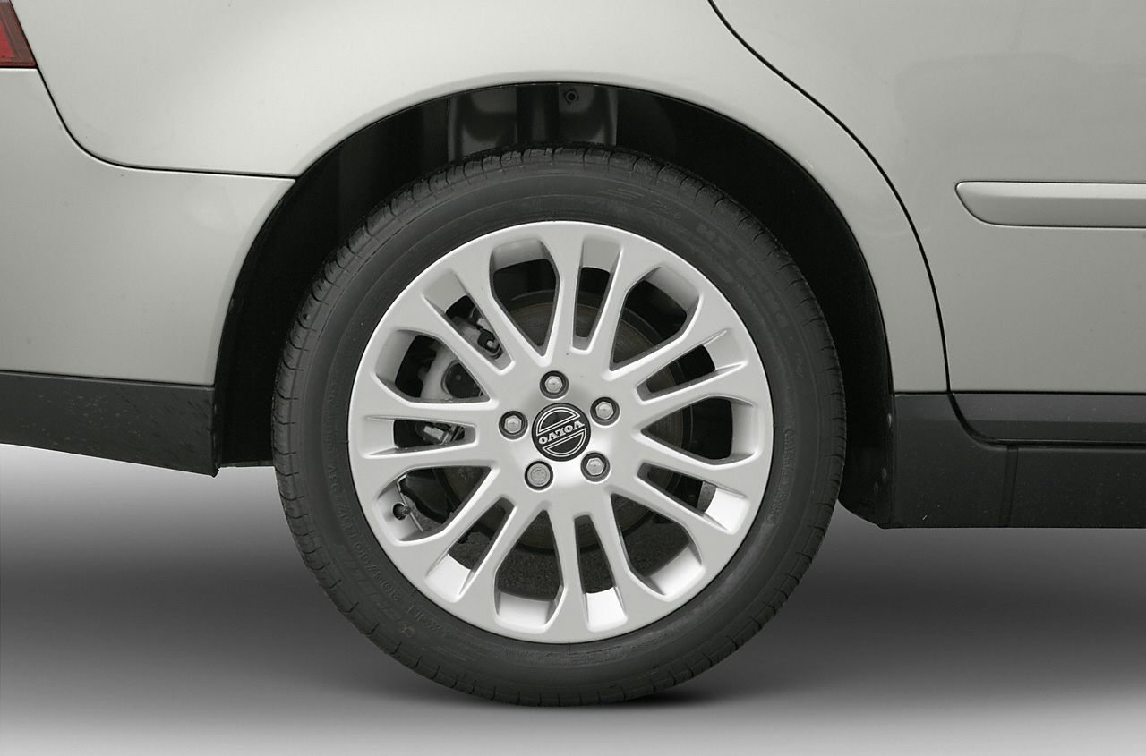 Close-up of multi-spoke alloy wheel and tire