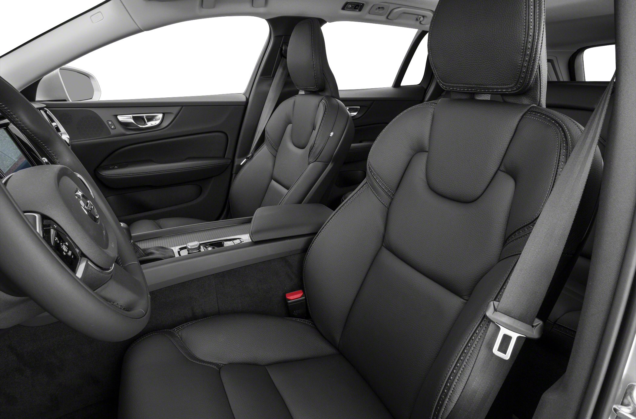 Black leather ergonomic seats with armrest and seatbelt