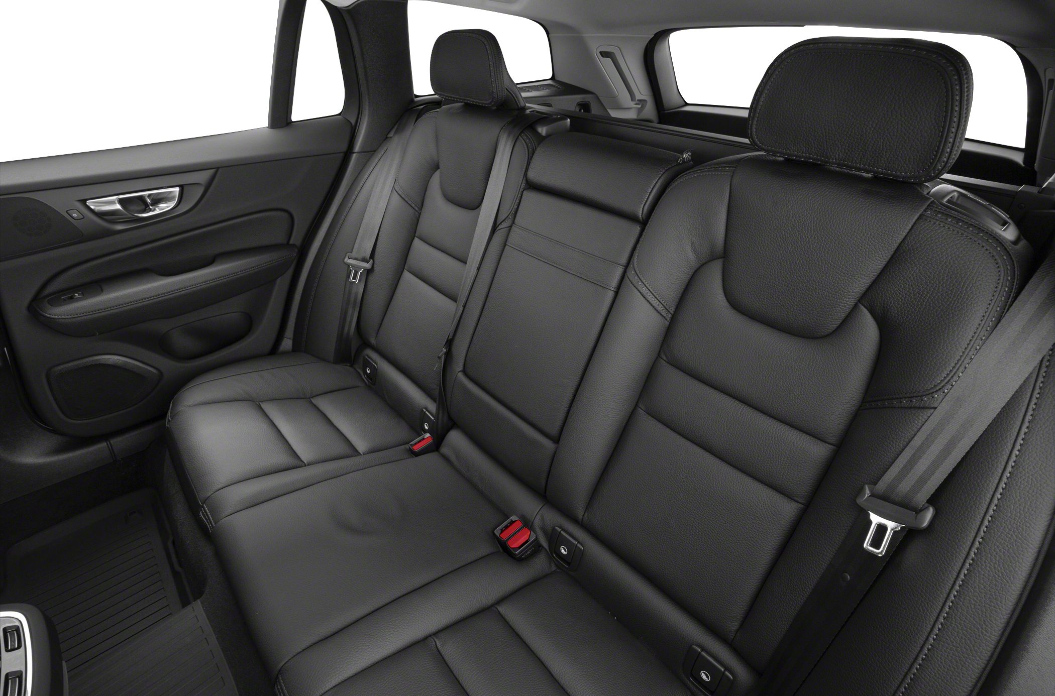Black leather rear seats with headrests and seatbelts