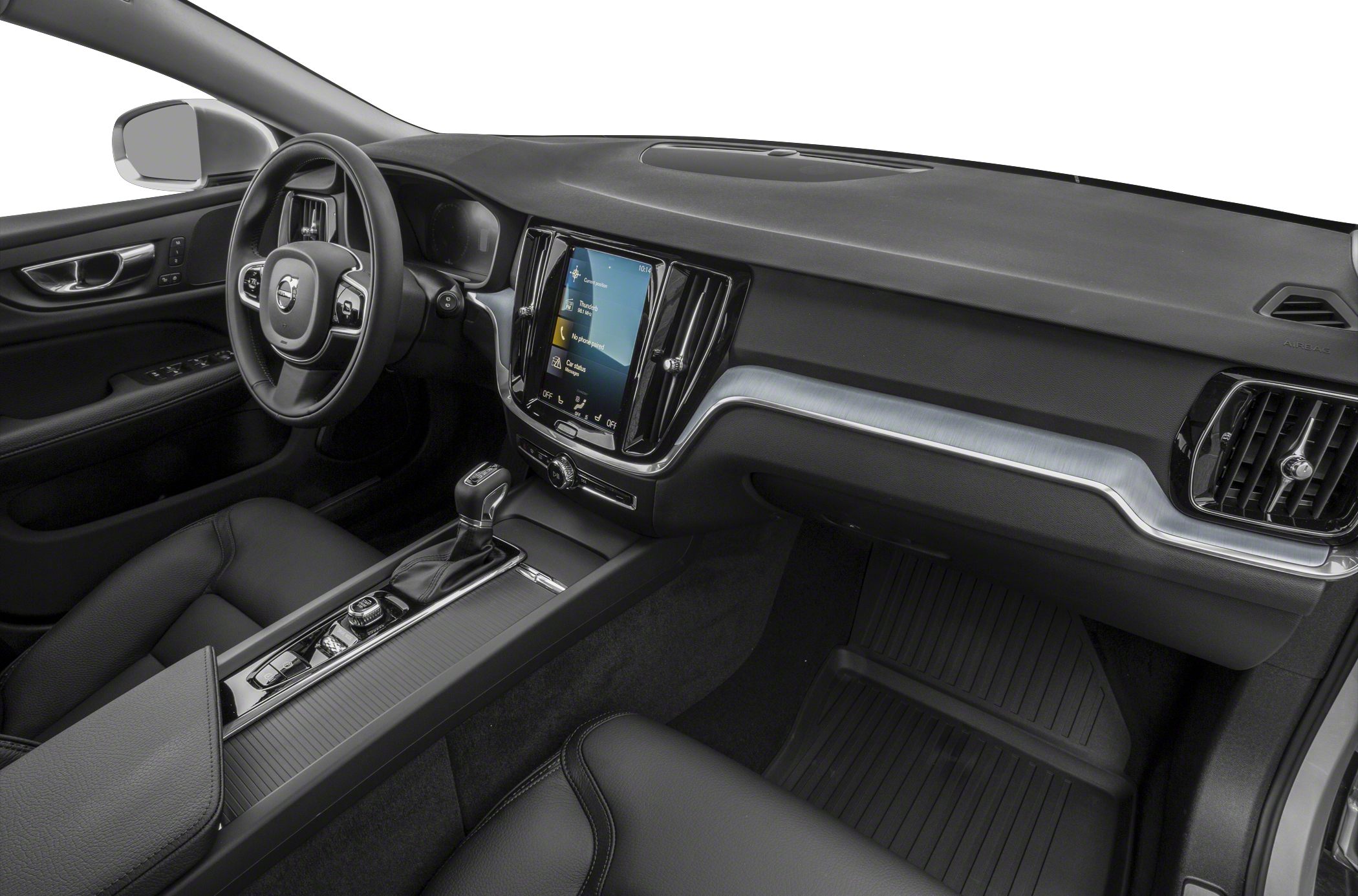 Modern car interior with touchscreen infotainment and premium console