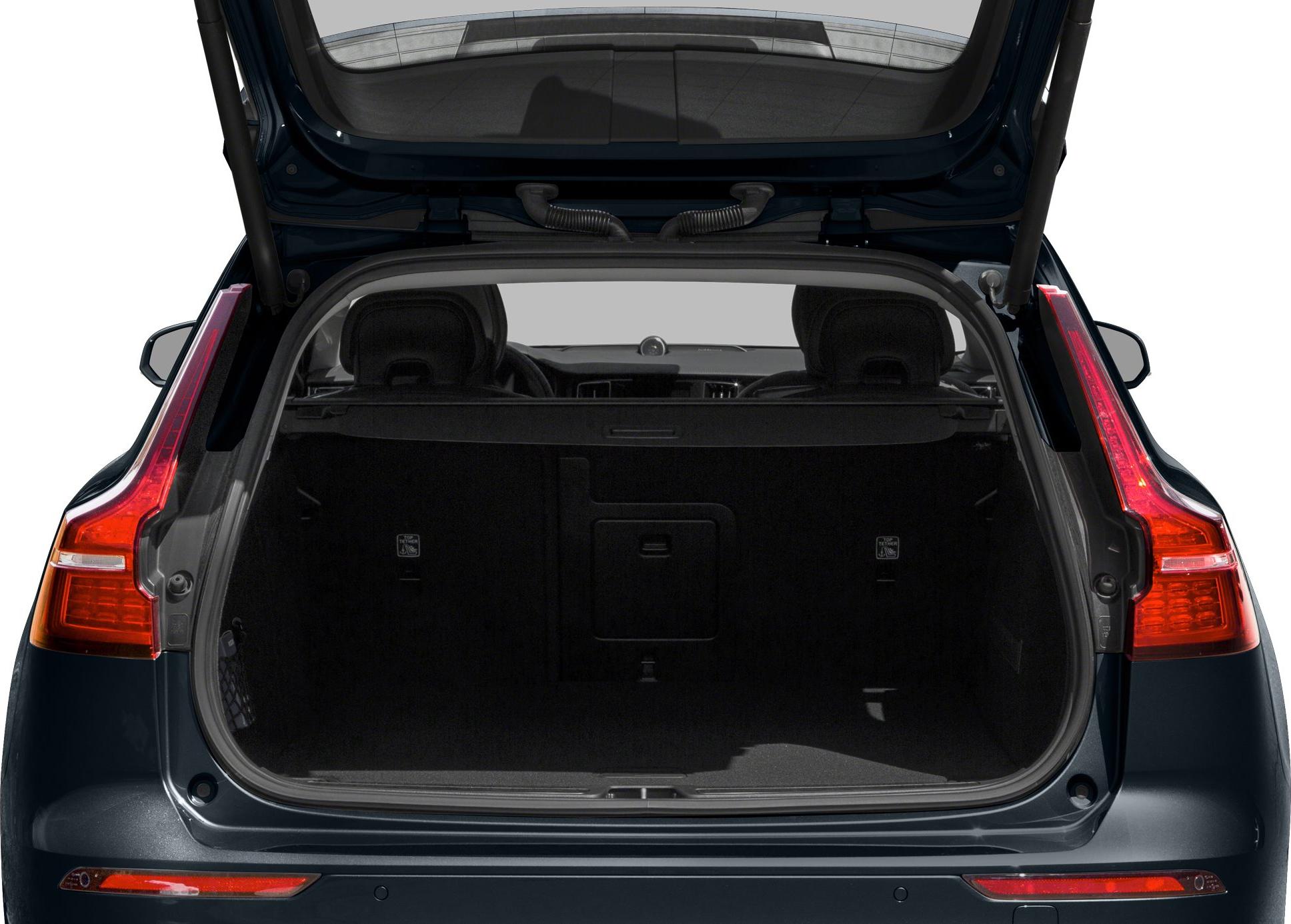 Open rear cargo space with trunk and rear seats visible