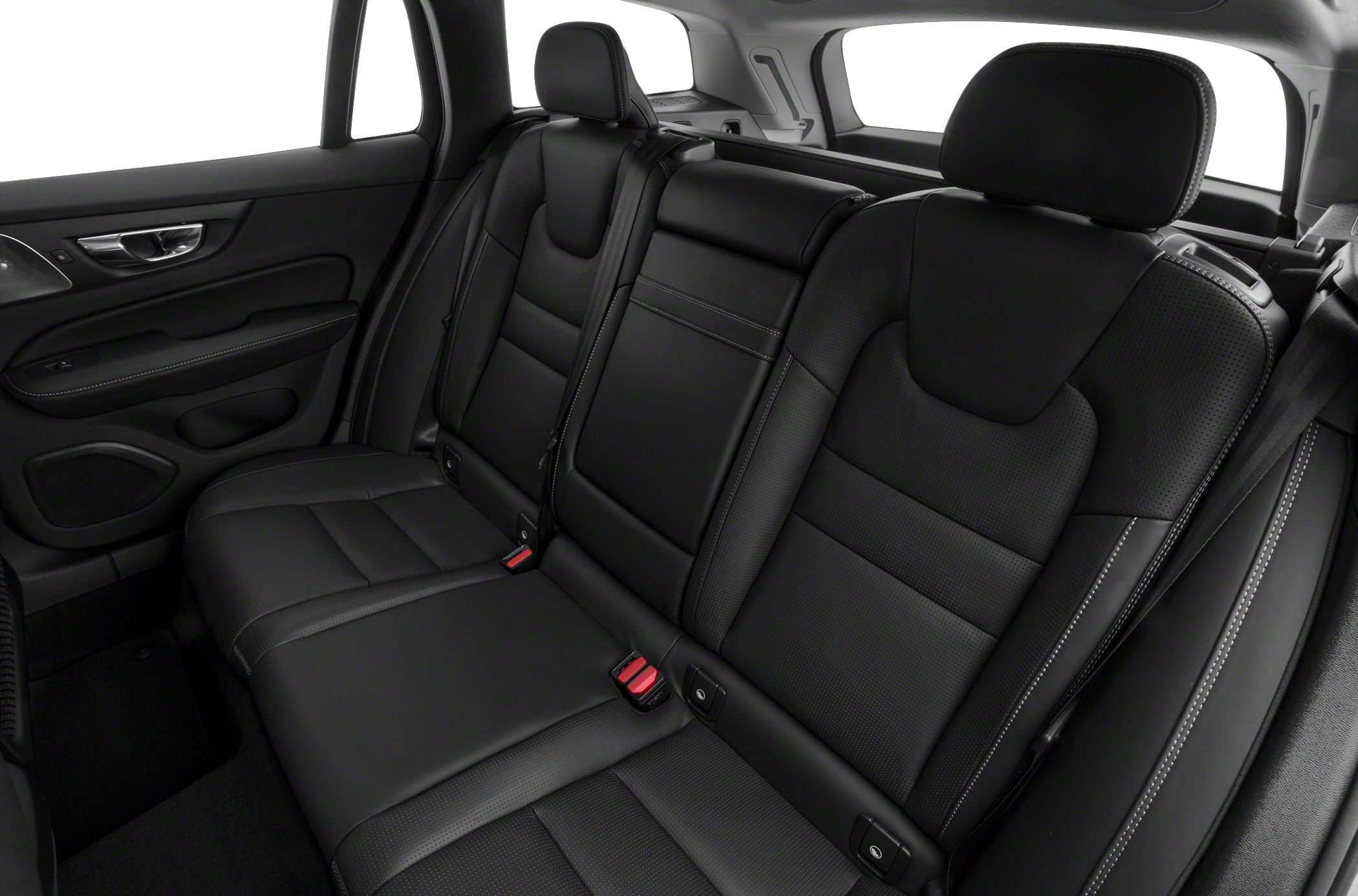Black leather rear seats with detailed stitching and headrests