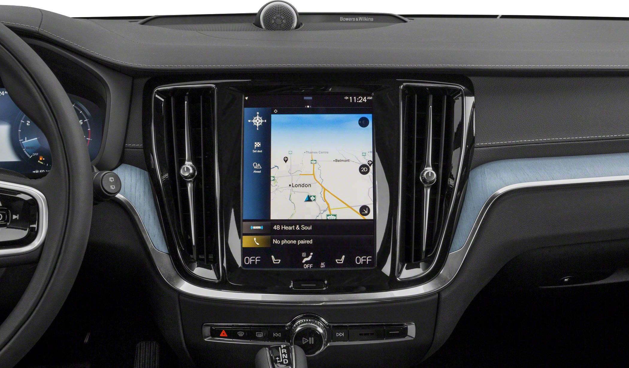 Touchscreen navigation system and premium Bowers & Wilkins speaker in car interior